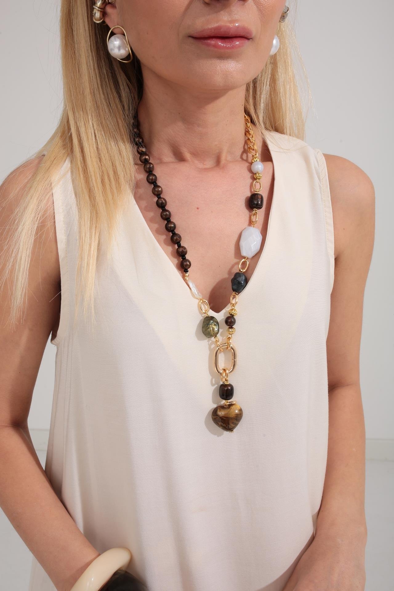 V Yaka Uzun Ekru Elbise ELBİSE | NO33