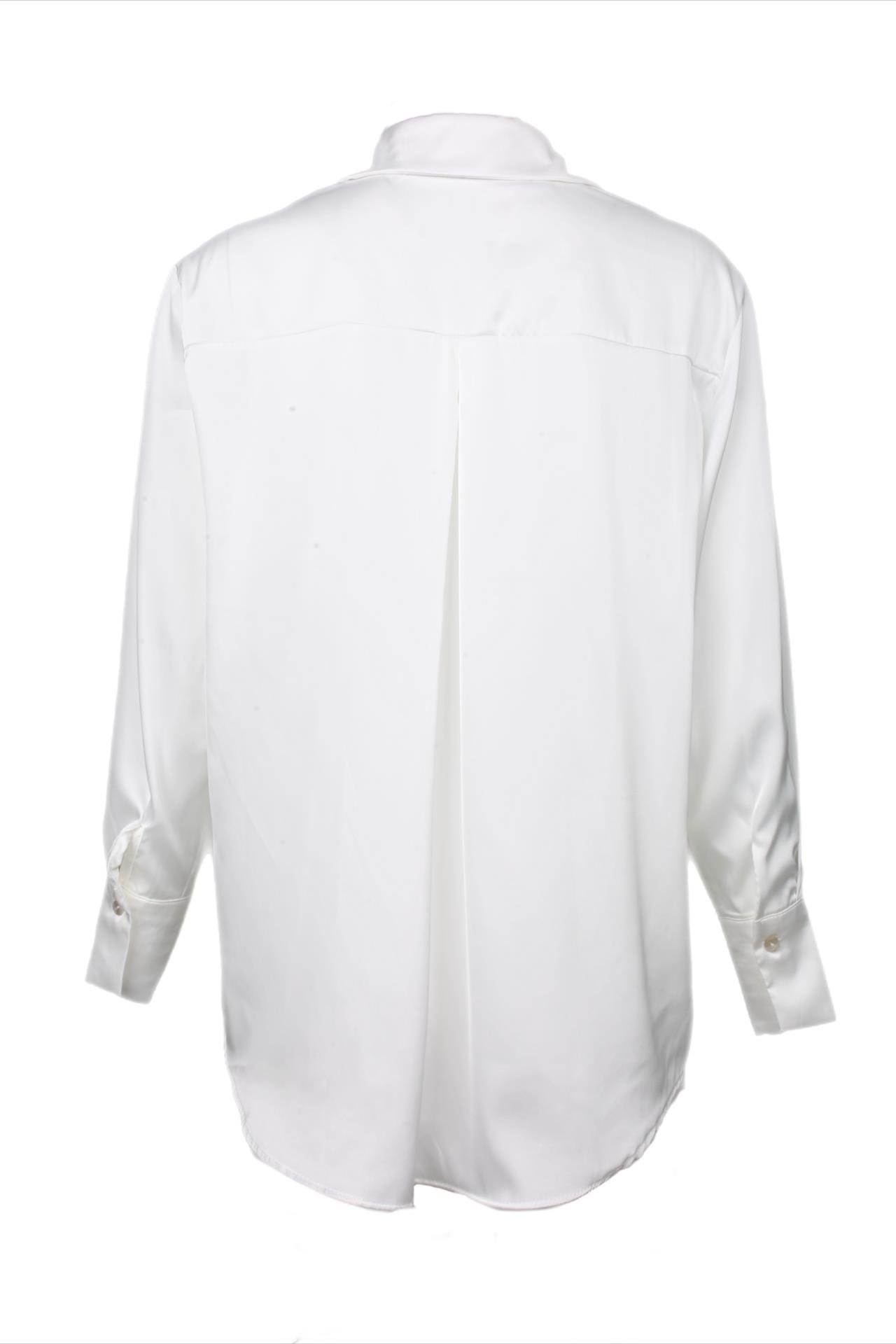 V Yakalı Beyaz Saten Gömlek GÖMLEK