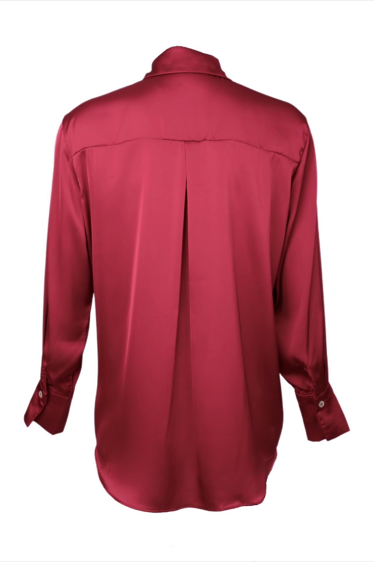 V Yakalı Bordo Saten Gömlek GÖMLEK