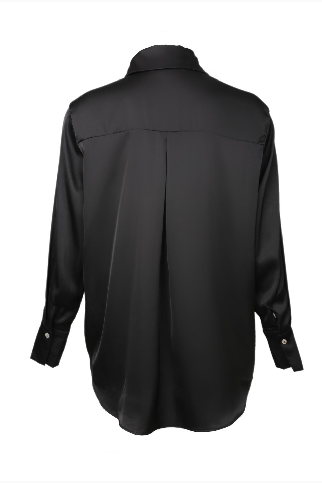 V Yakalı Siyah Saten Gömlek GÖMLEK