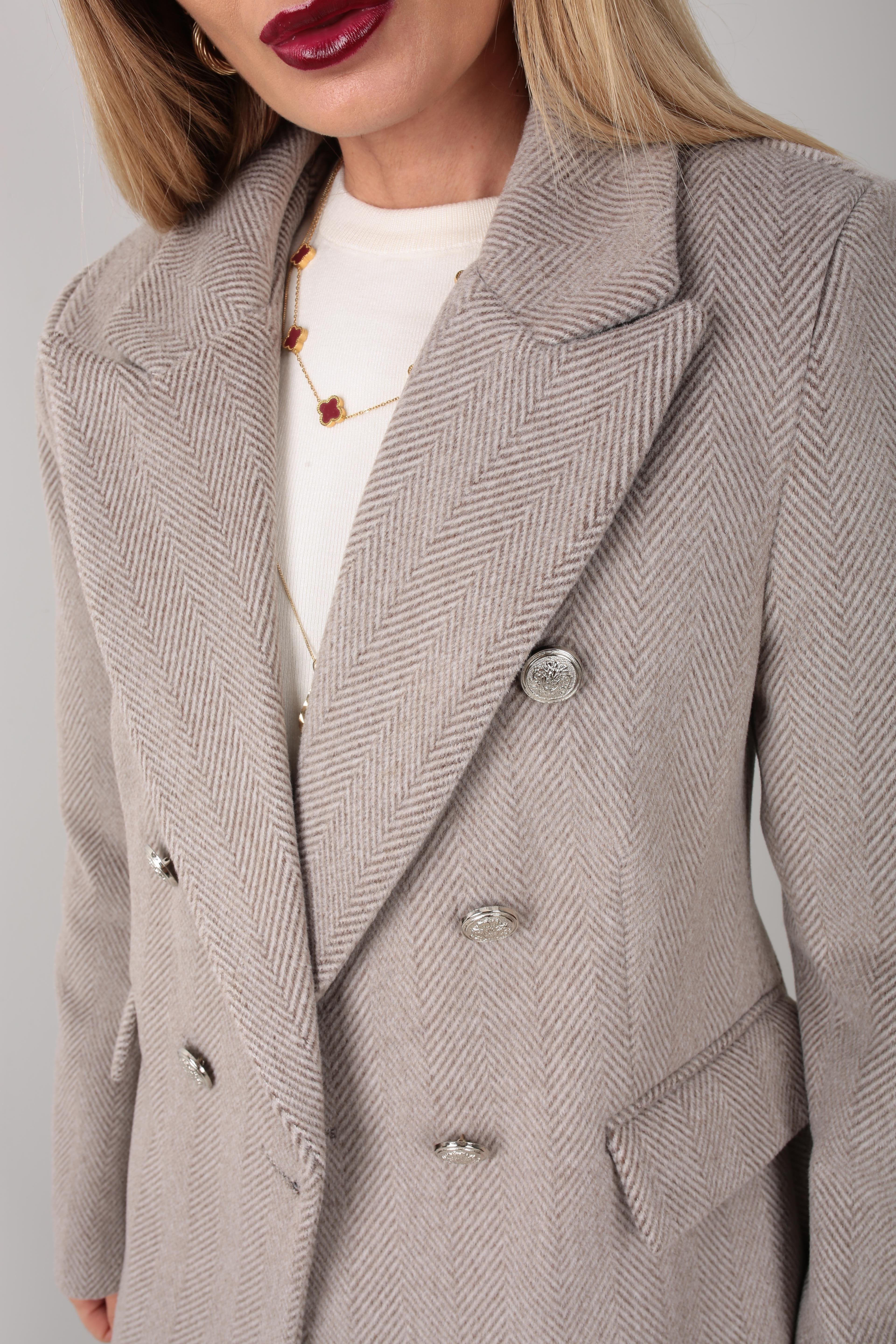 Vizon Desenli Metal Düğmeli Kaşe Ceket CEKET