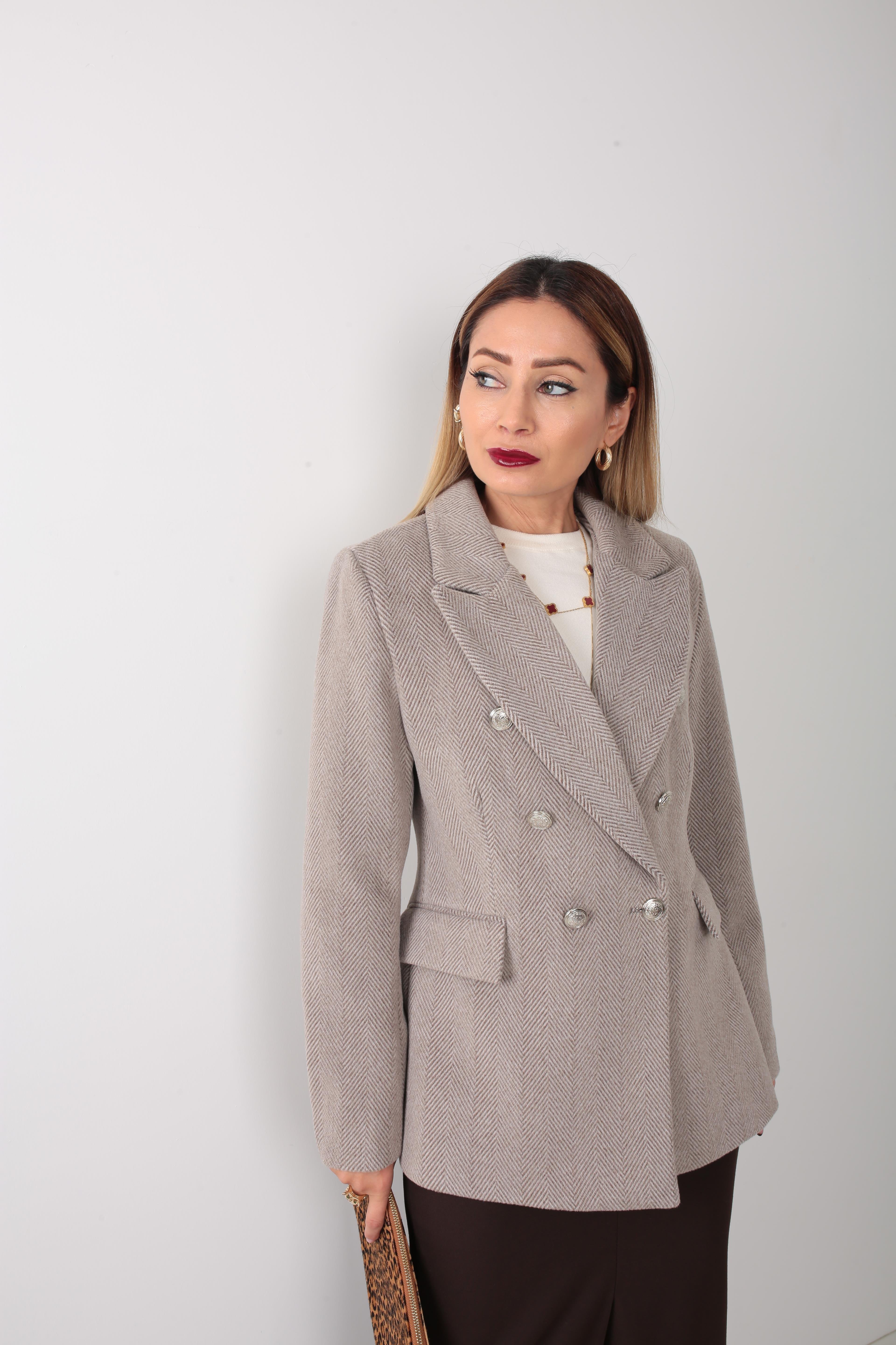 Vizon Desenli Metal Düğmeli Kaşe Ceket CEKET