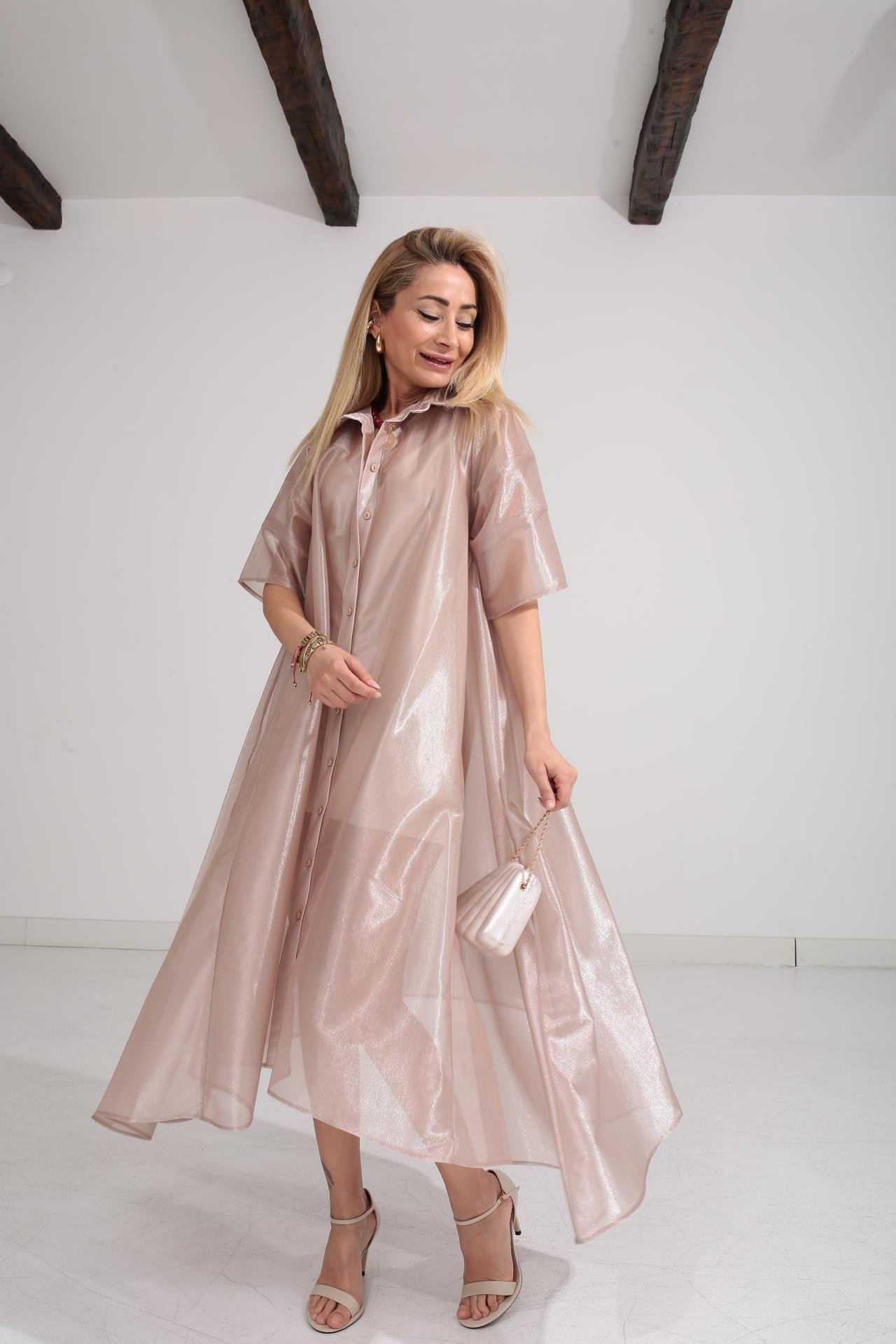 Vizon Organze Astarlı Tül Elbise ELBİSE