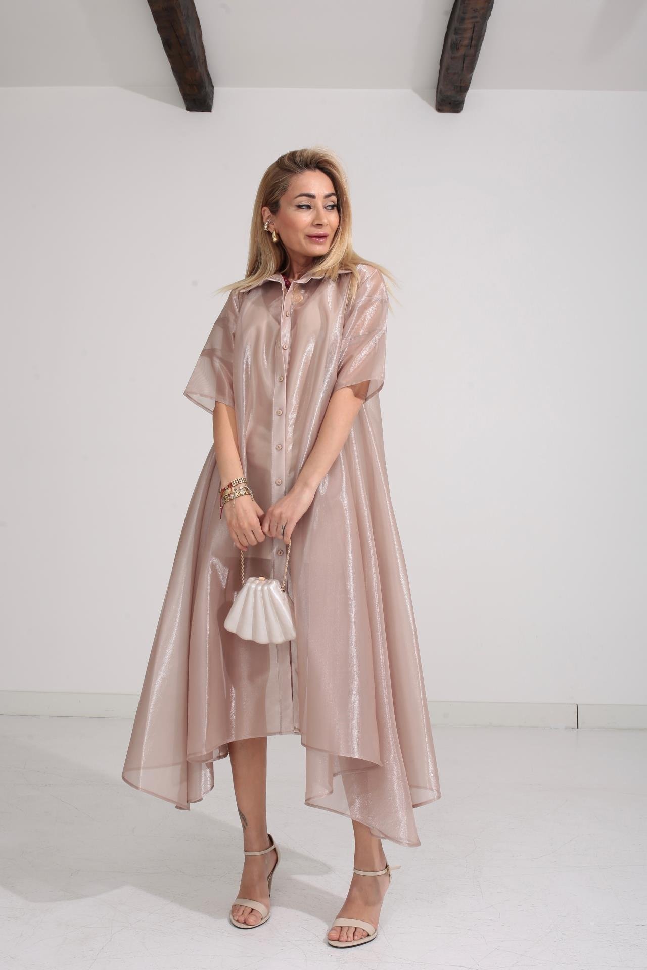 Vizon Organze Astarlı Tül Elbise ELBİSE