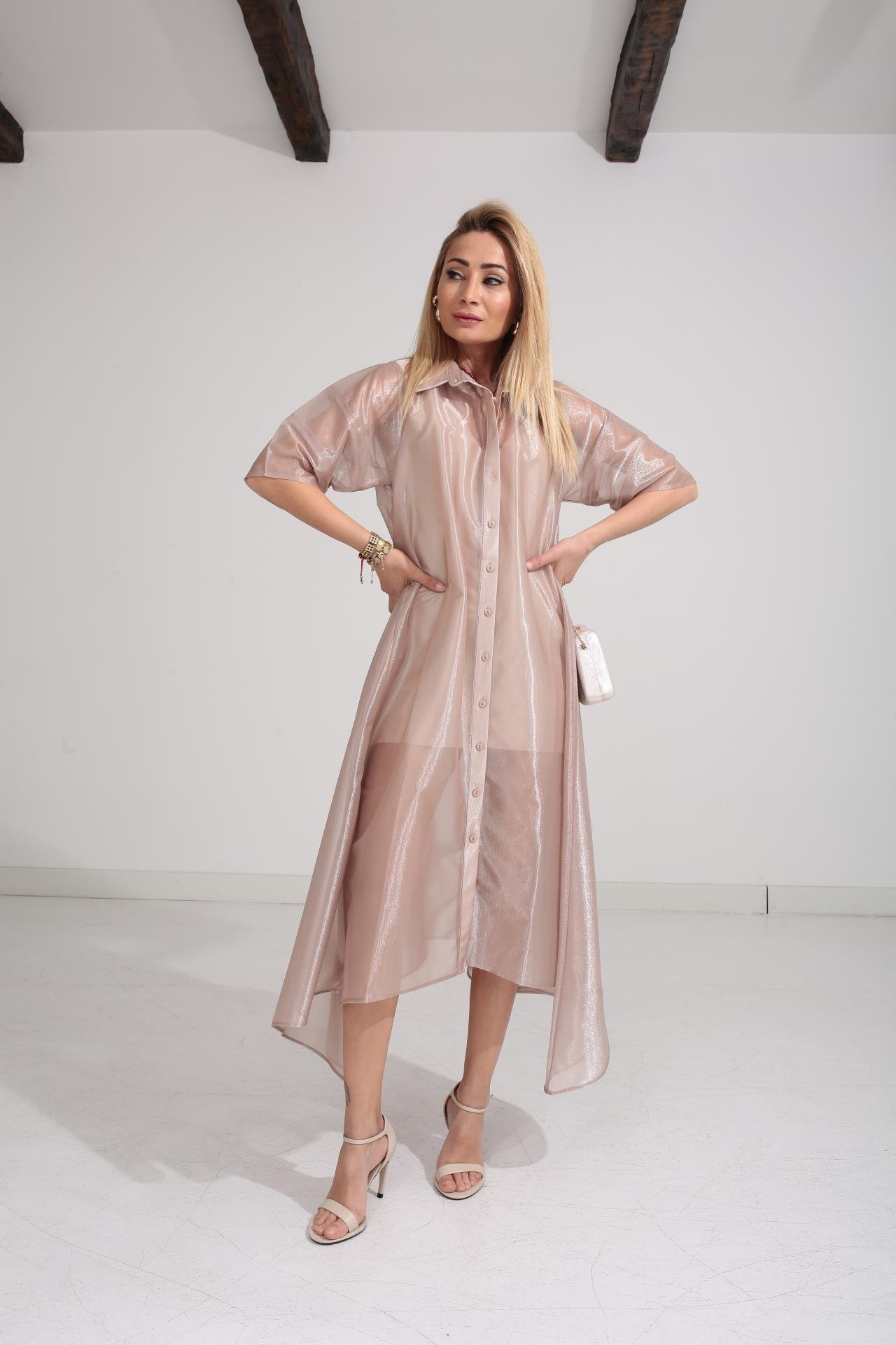 Vizon Organze Astarlı Tül Elbise ELBİSE