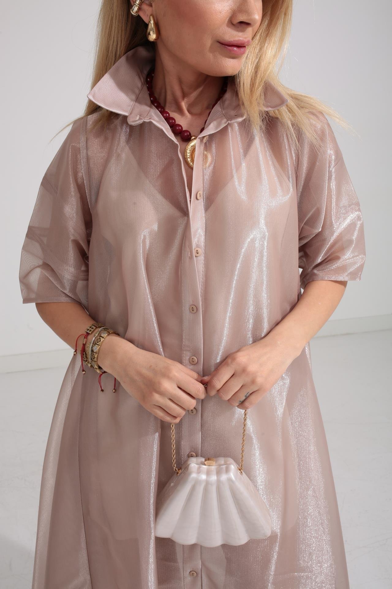 Vizon Organze Astarlı Tül Elbise ELBİSE