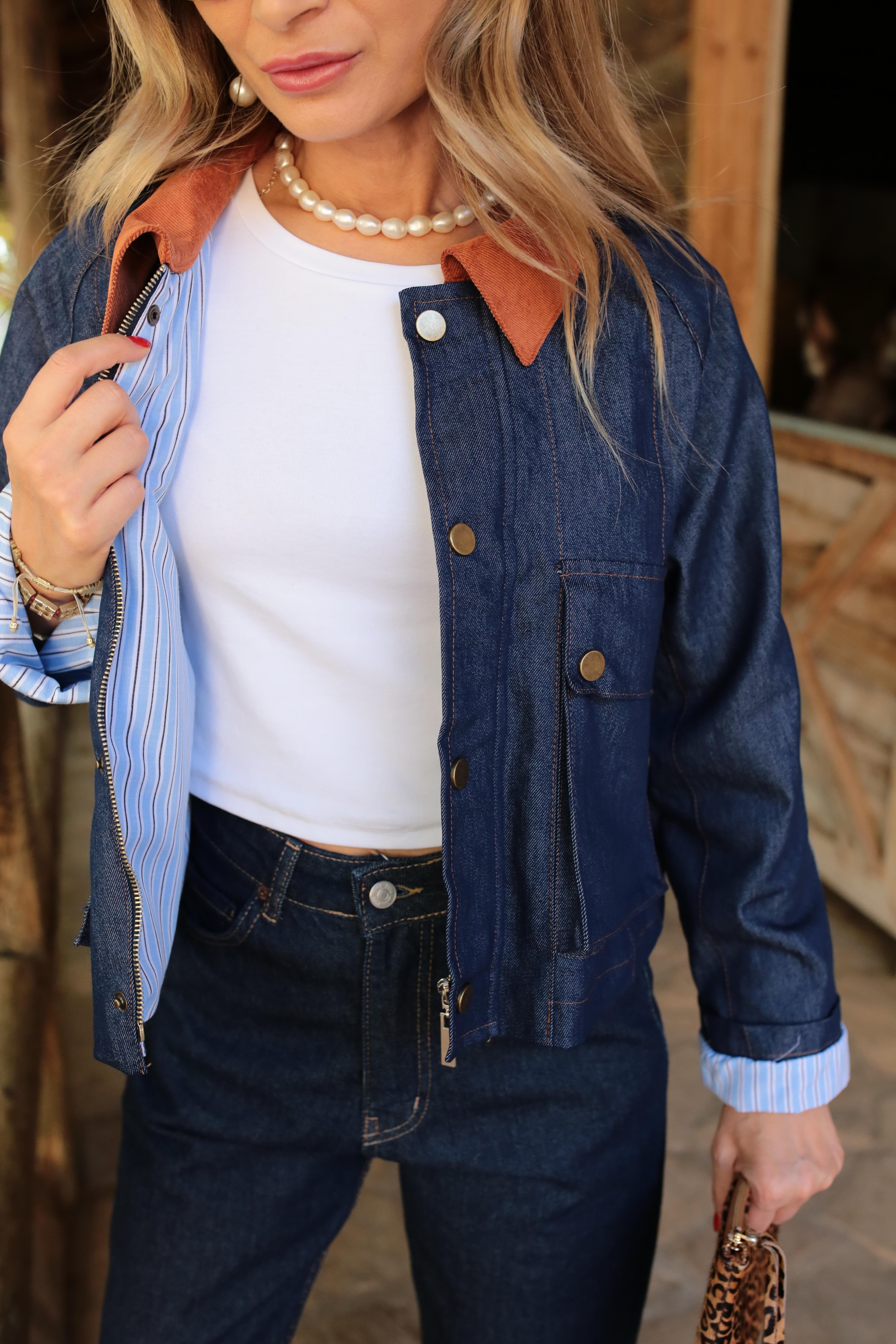 Yakası Garnili Denim Ceket CEKET