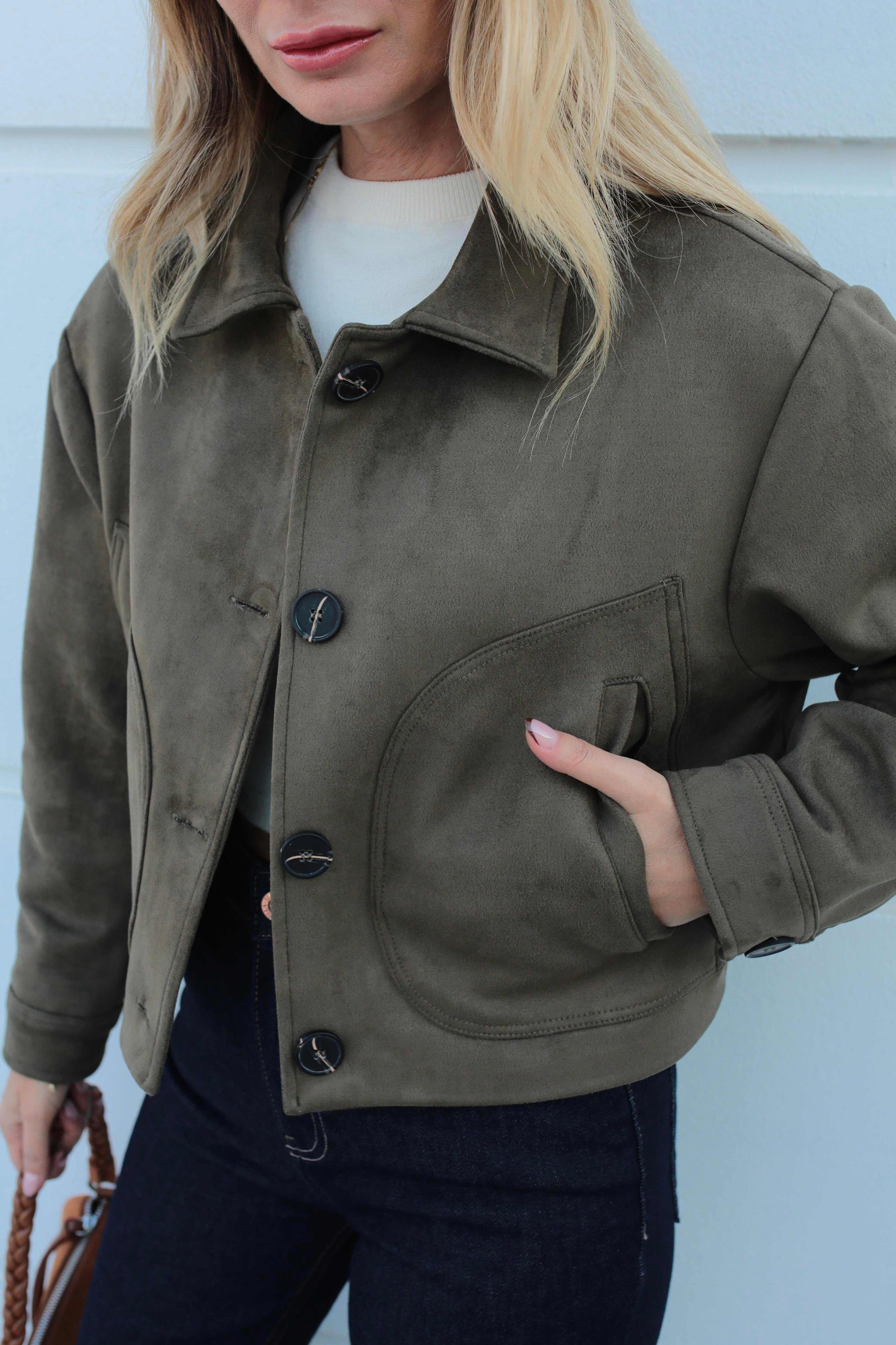 Yan Cepli Haki Kısa Nubuk Ceket CEKET