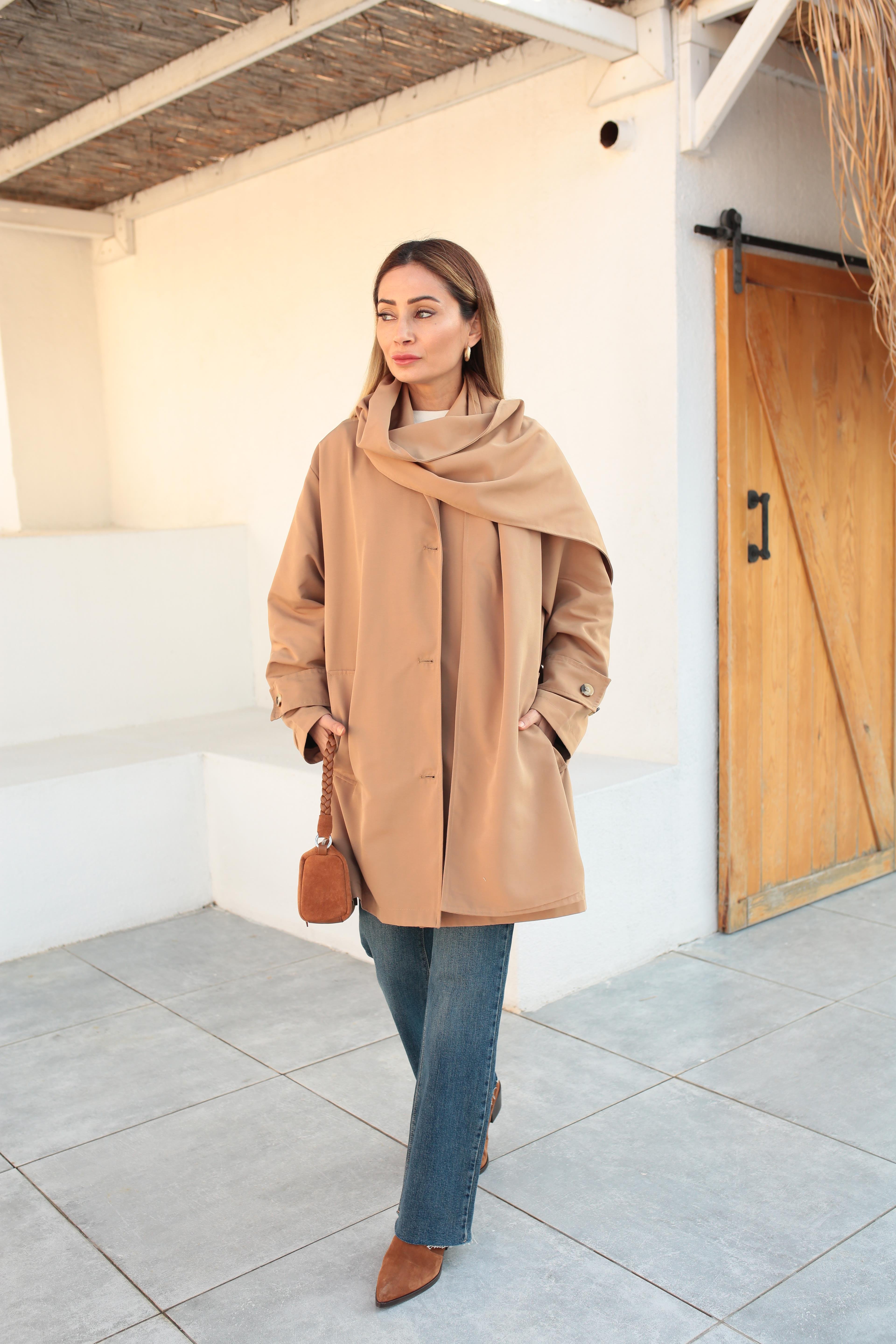 Yan Cepli Şallı Camel Treçkot TRENÇKOT