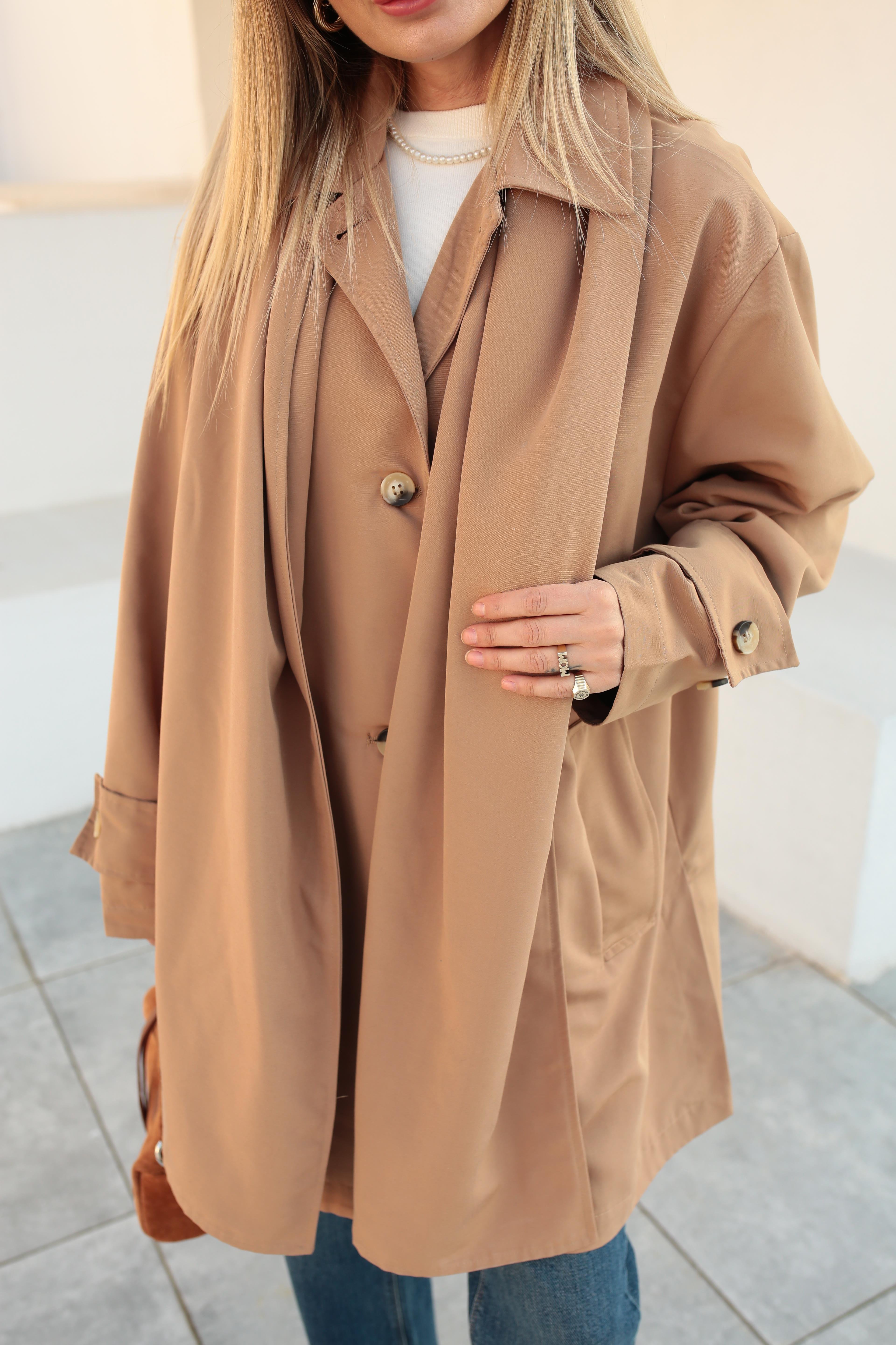 Yan Cepli Şallı Camel Treçkot TRENÇKOT