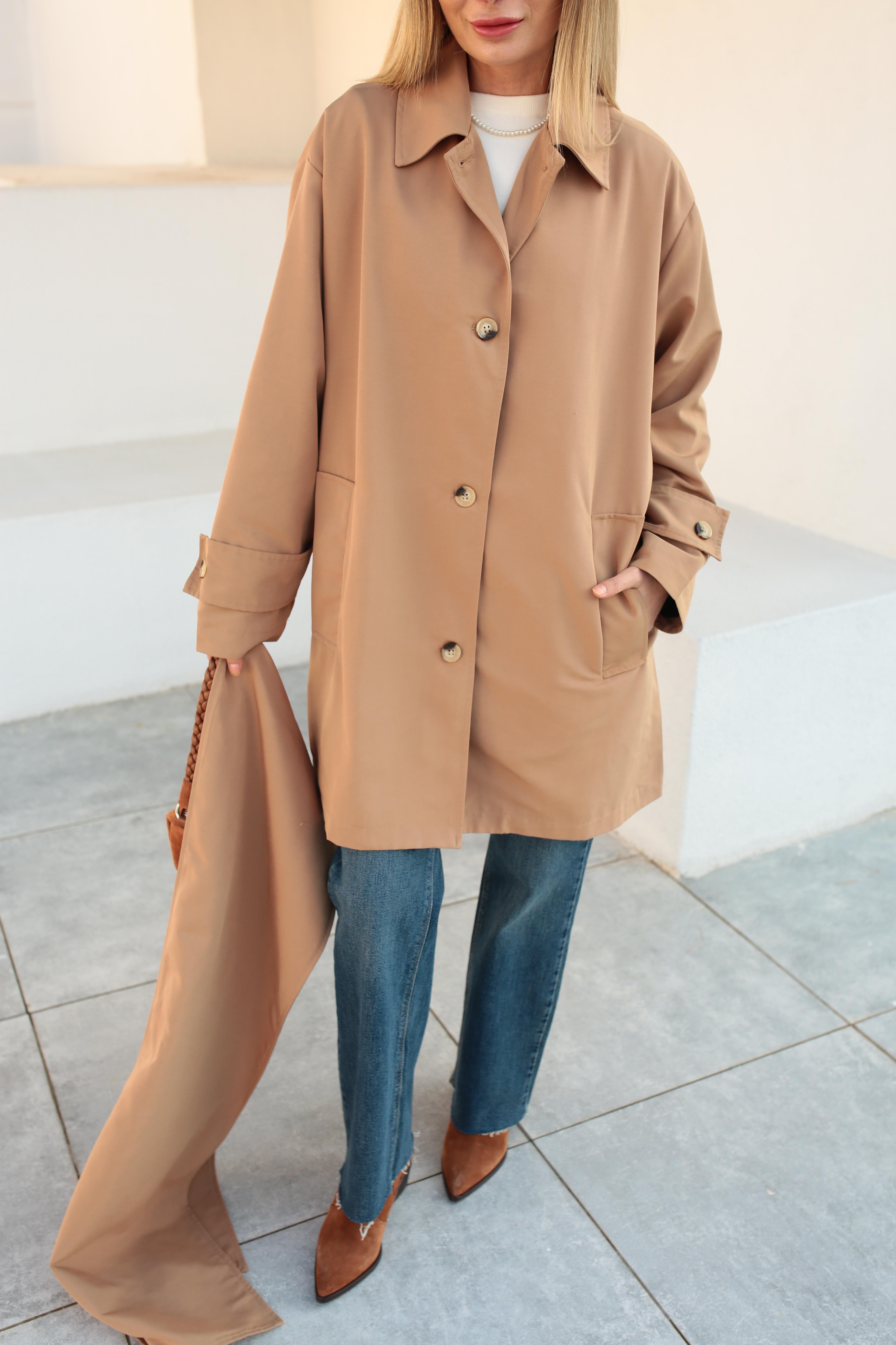 Yan Cepli Şallı Camel Treçkot TRENÇKOT