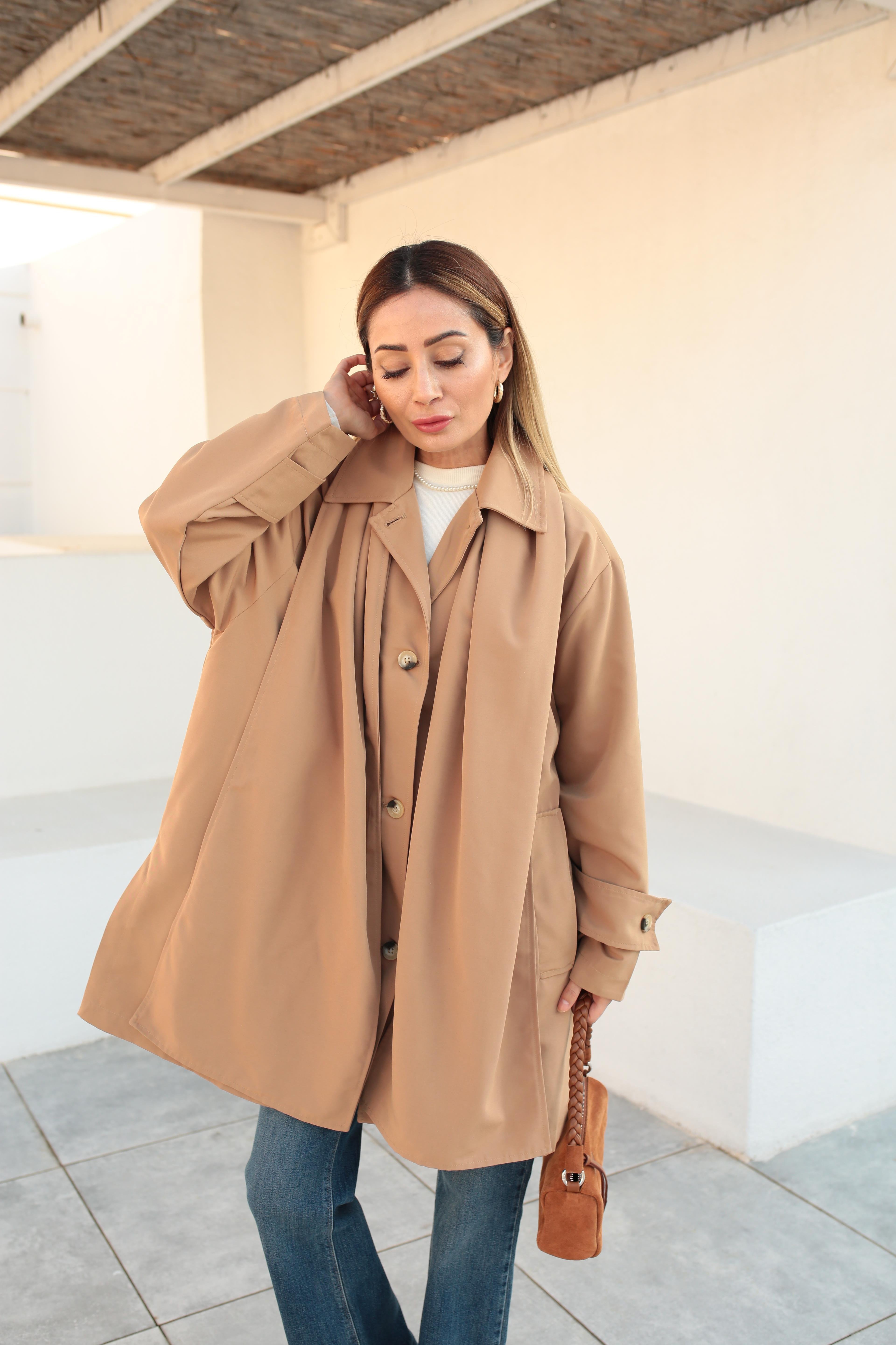 Yan Cepli Şallı Camel Treçkot TRENÇKOT