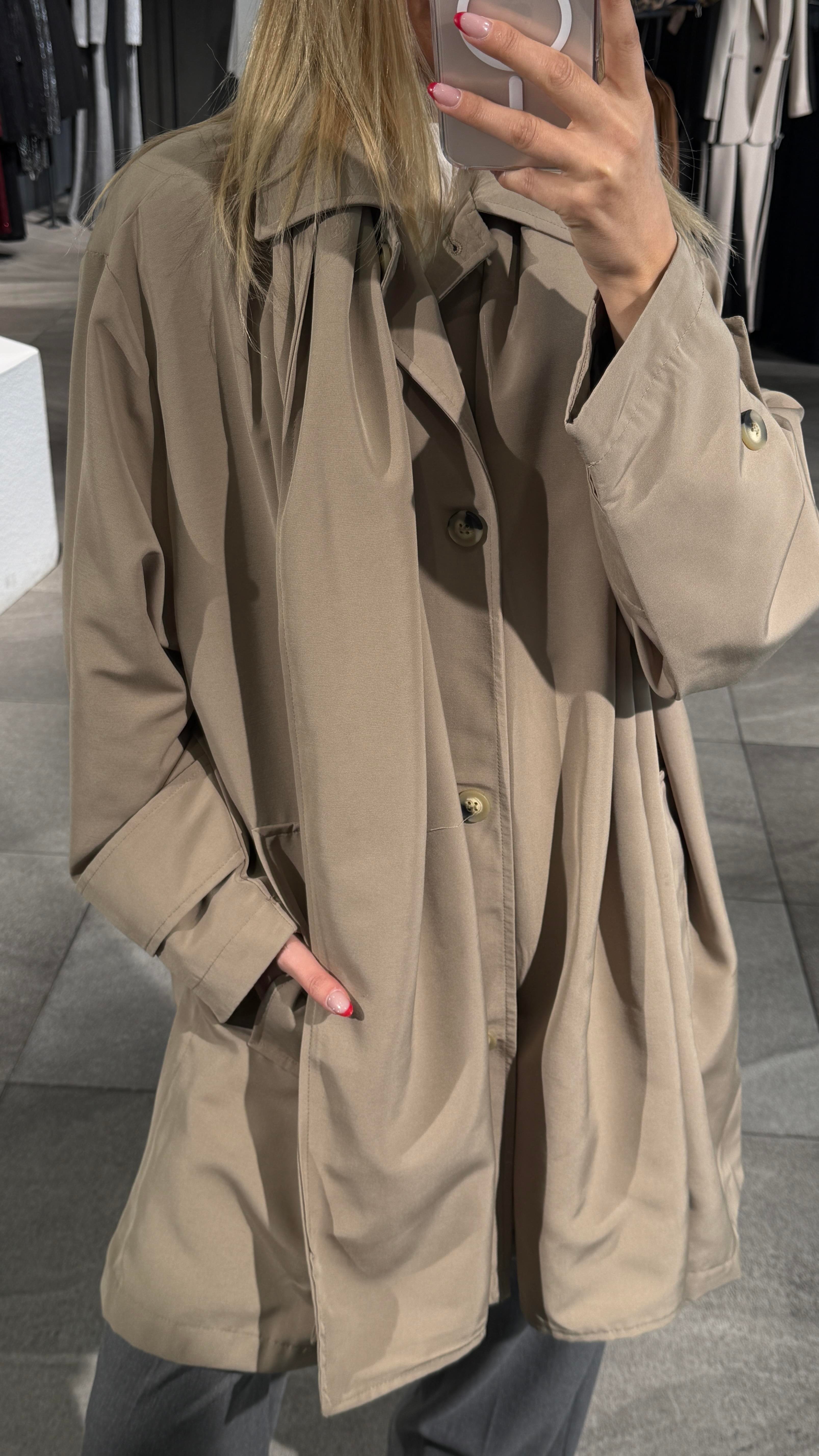 Yan Cepli Şallı Haki Treçkot TRENÇKOT