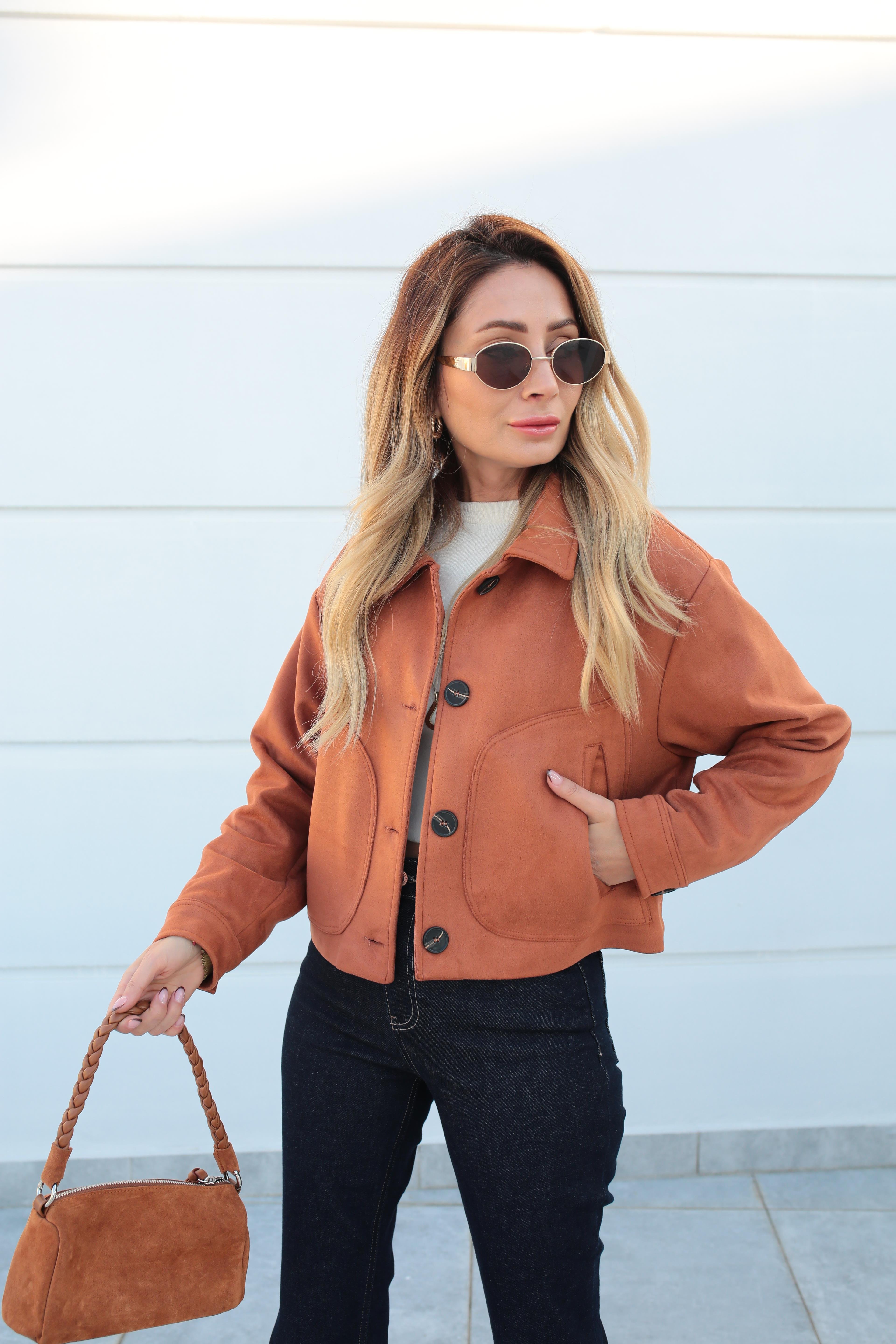 Yan Cepli Taba Kısa Nubuk Ceket CEKET