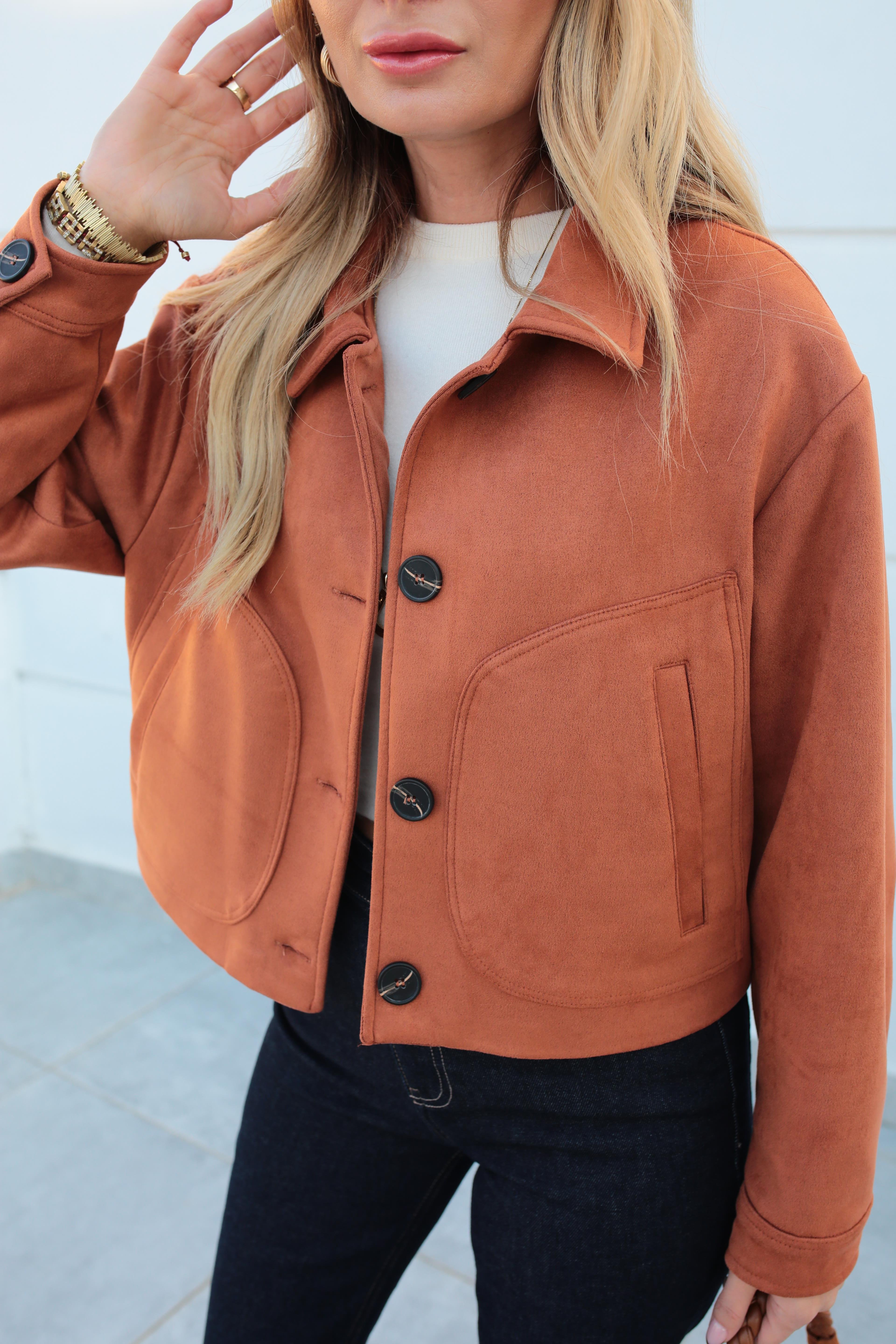 Yan Cepli Taba Kısa Nubuk Ceket CEKET