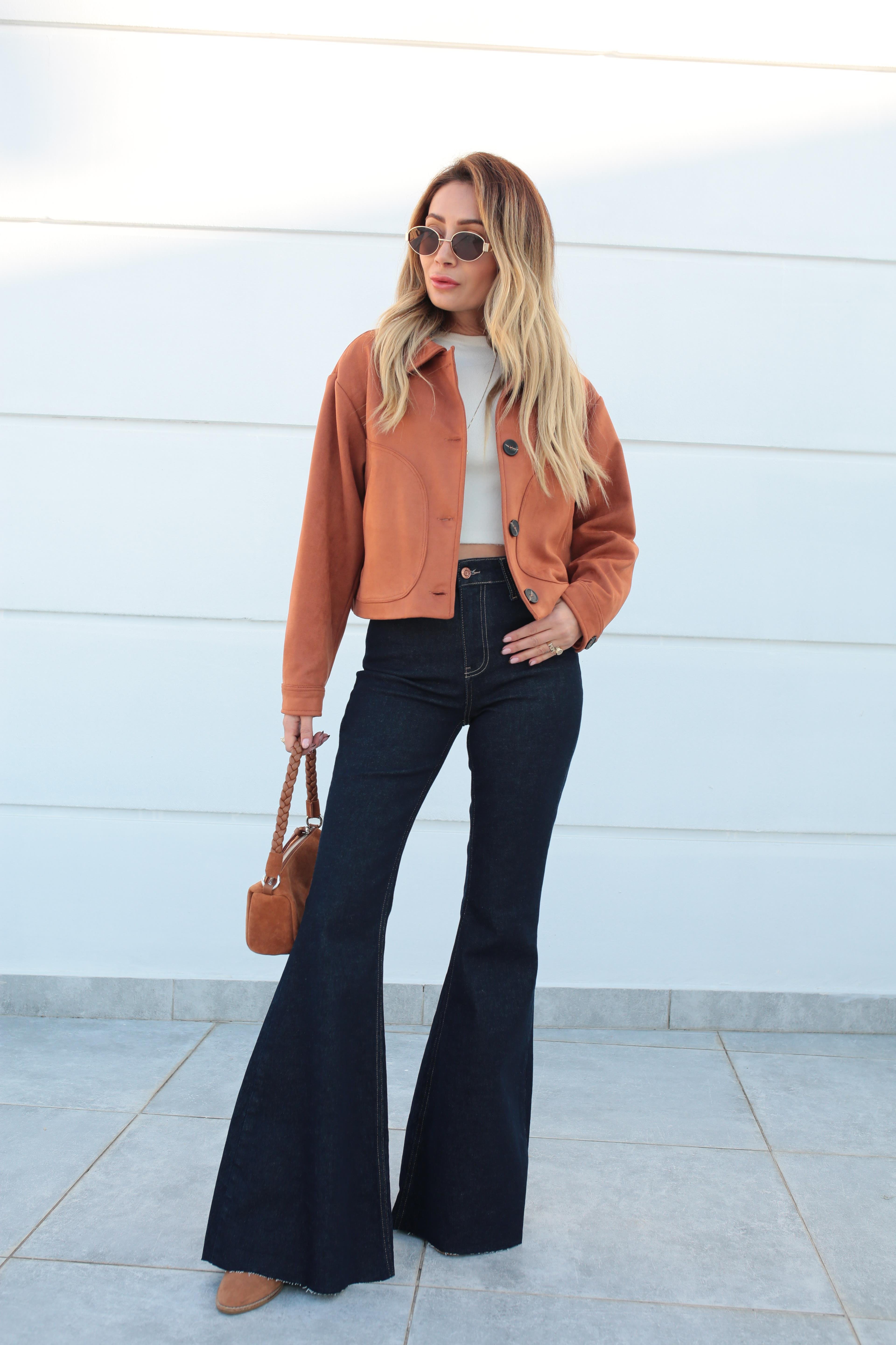 Yan Cepli Taba Kısa Nubuk Ceket CEKET