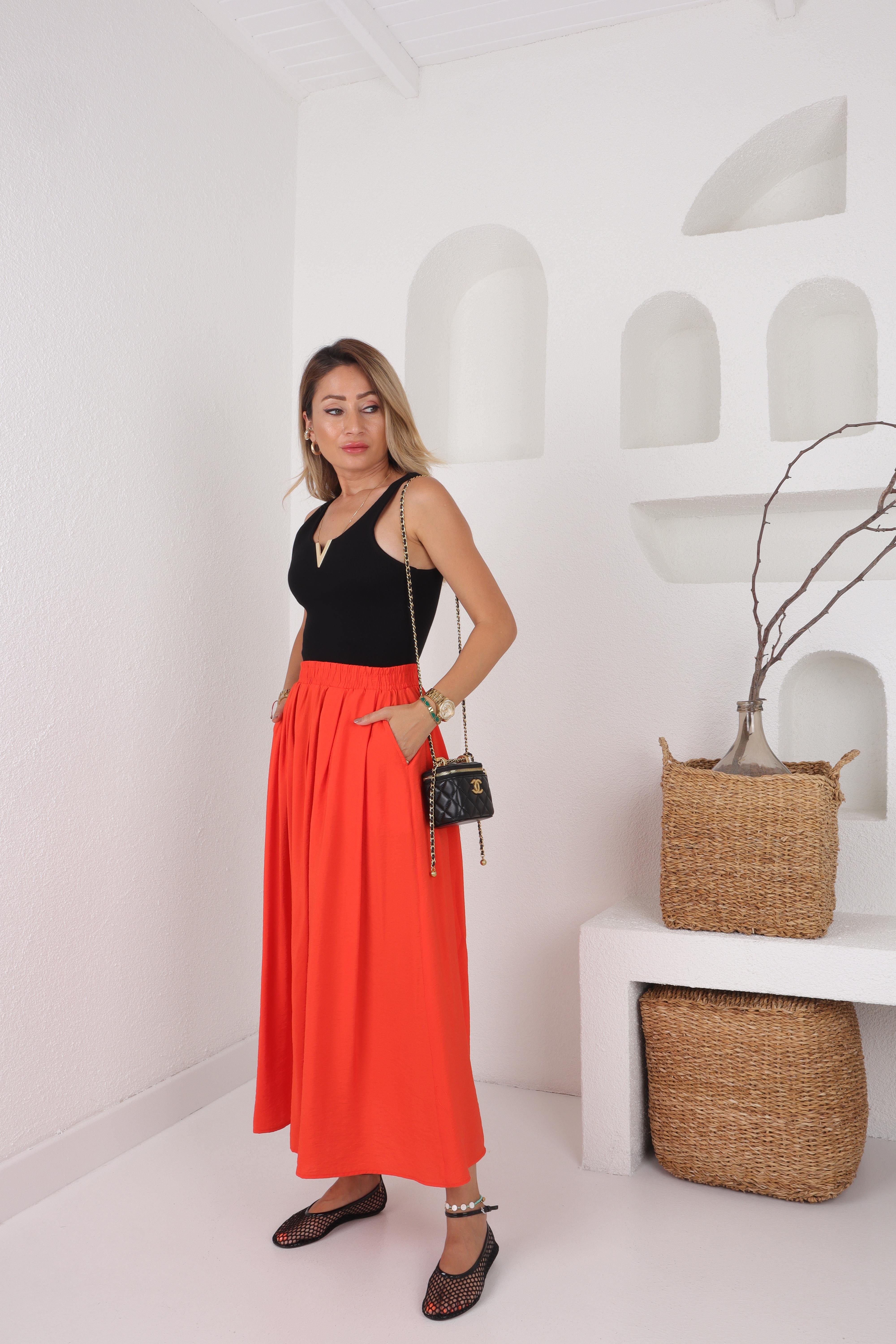 Yandan Cepli Lastikli Turuncu Etek ETEK