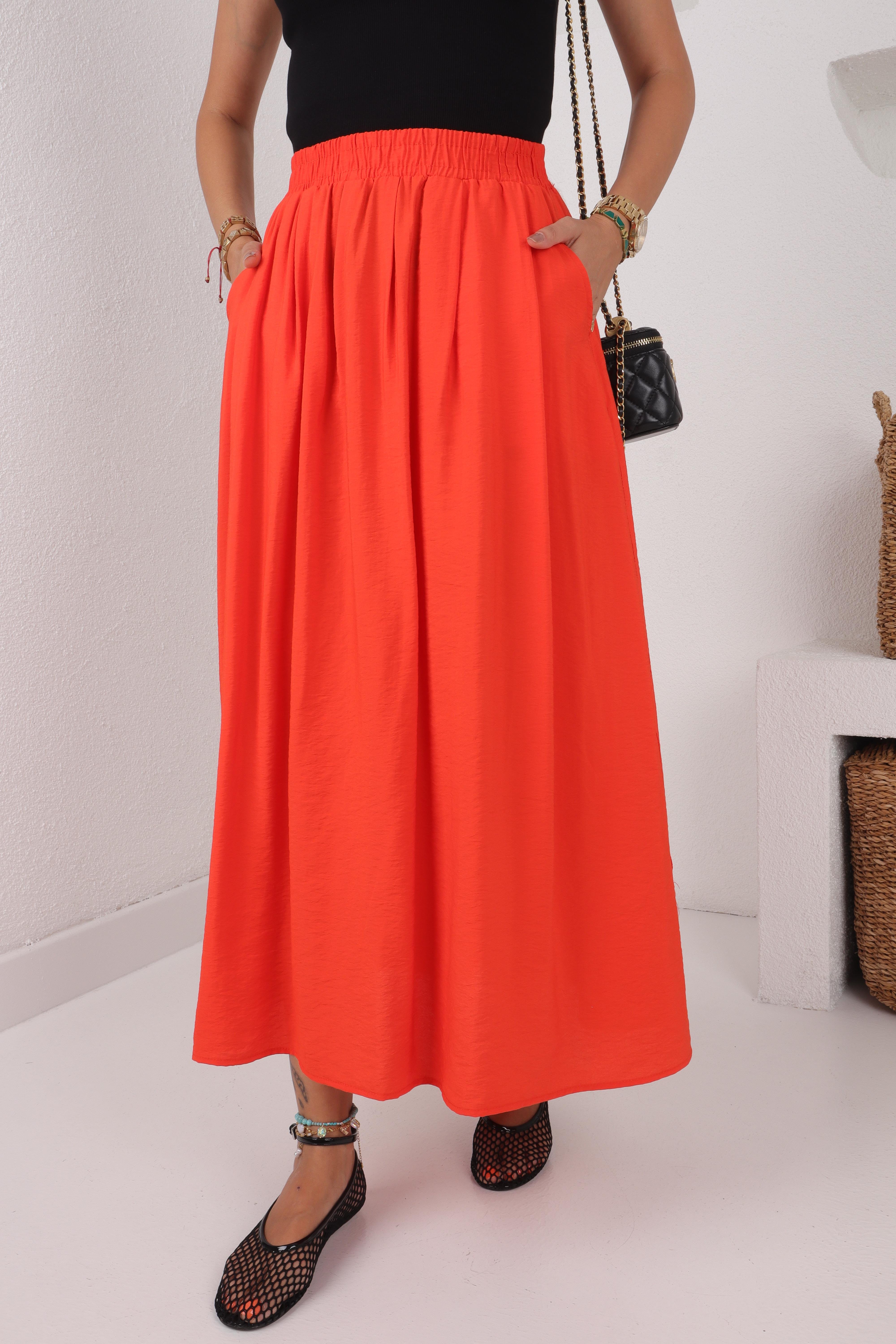 Yandan Cepli Lastikli Turuncu Etek ETEK