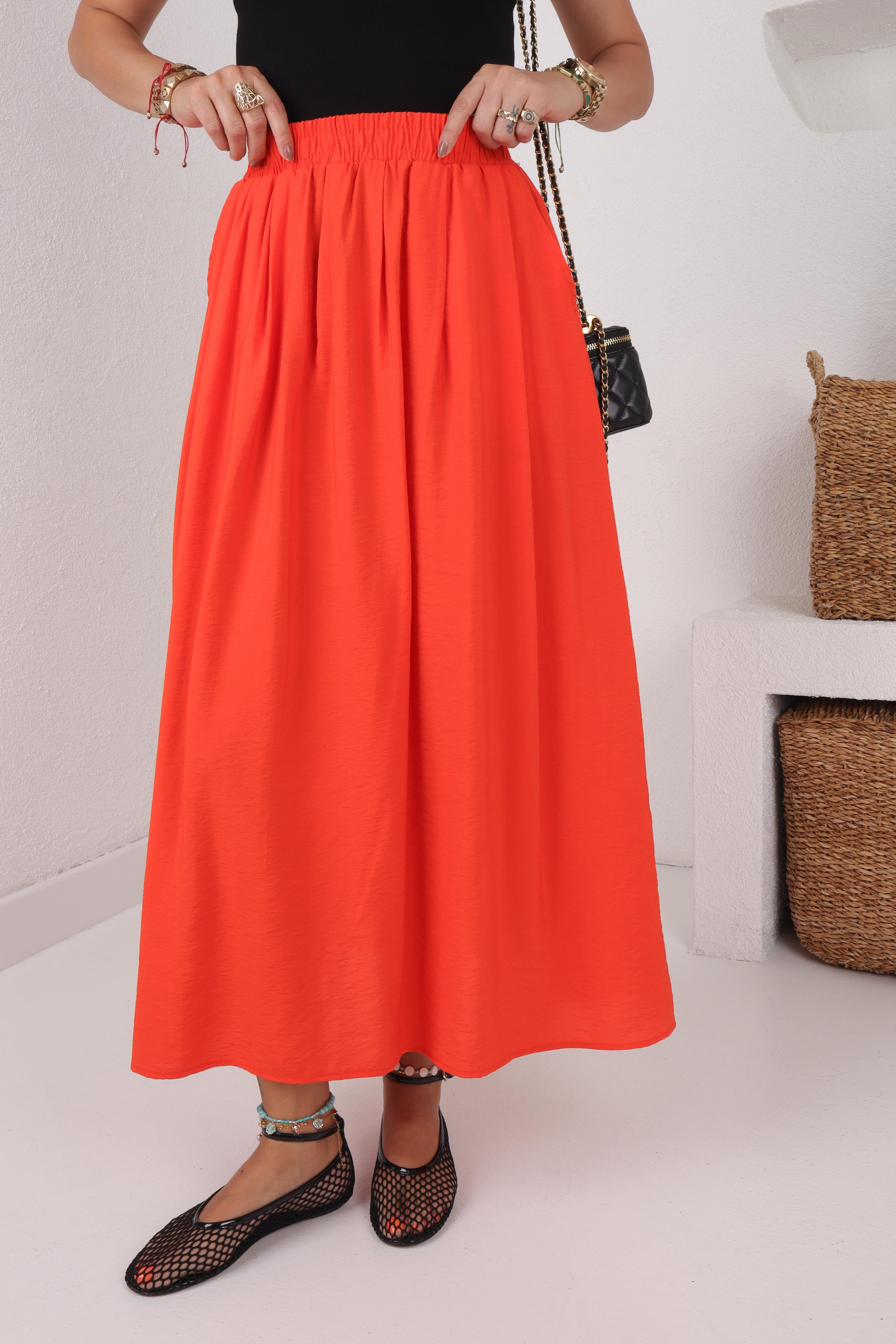 Yandan Cepli Lastikli Turuncu Etek ETEK