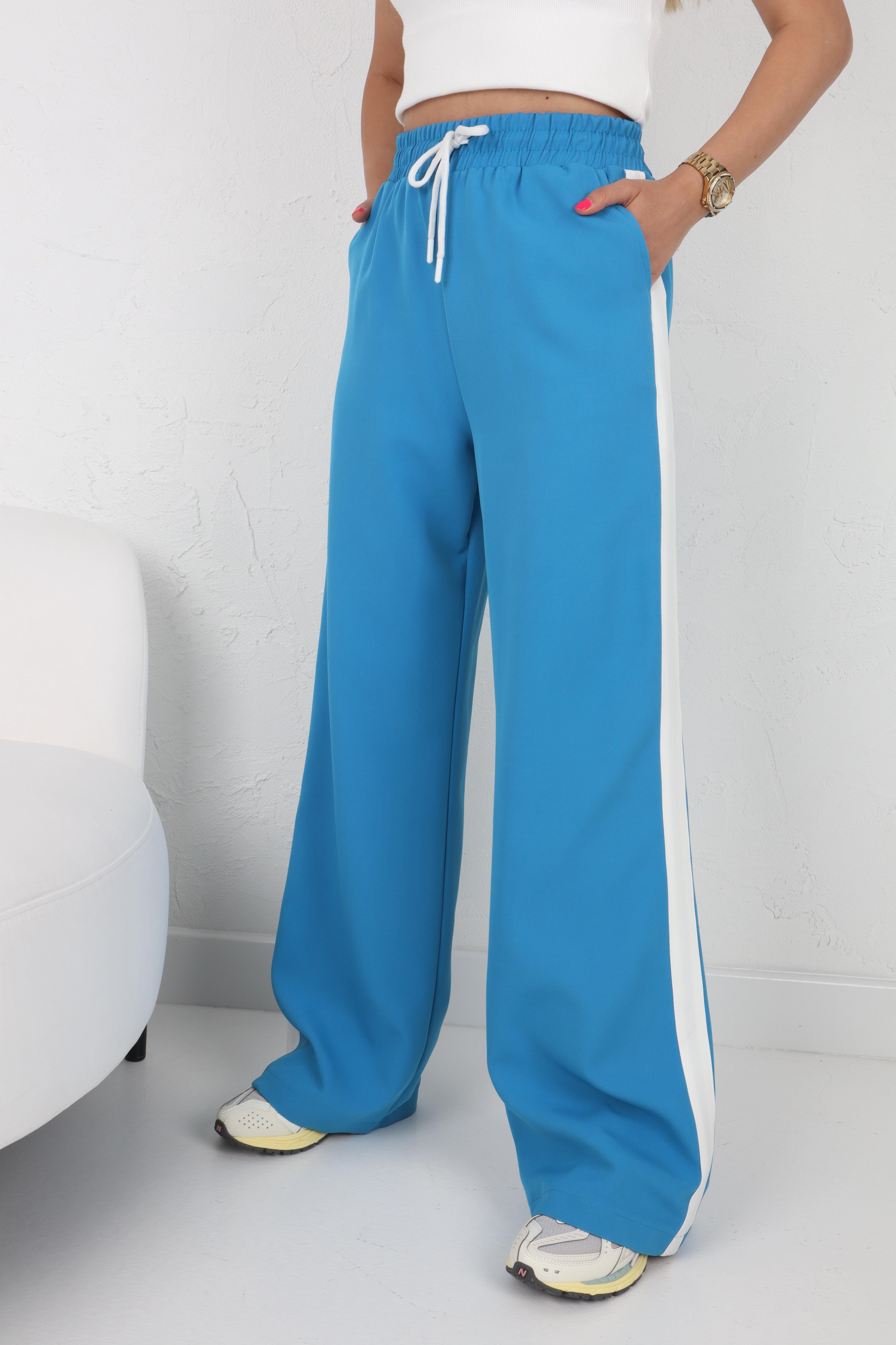 Yanları Şeritli Bağcıklı Mavi Pantolon PANTOLON