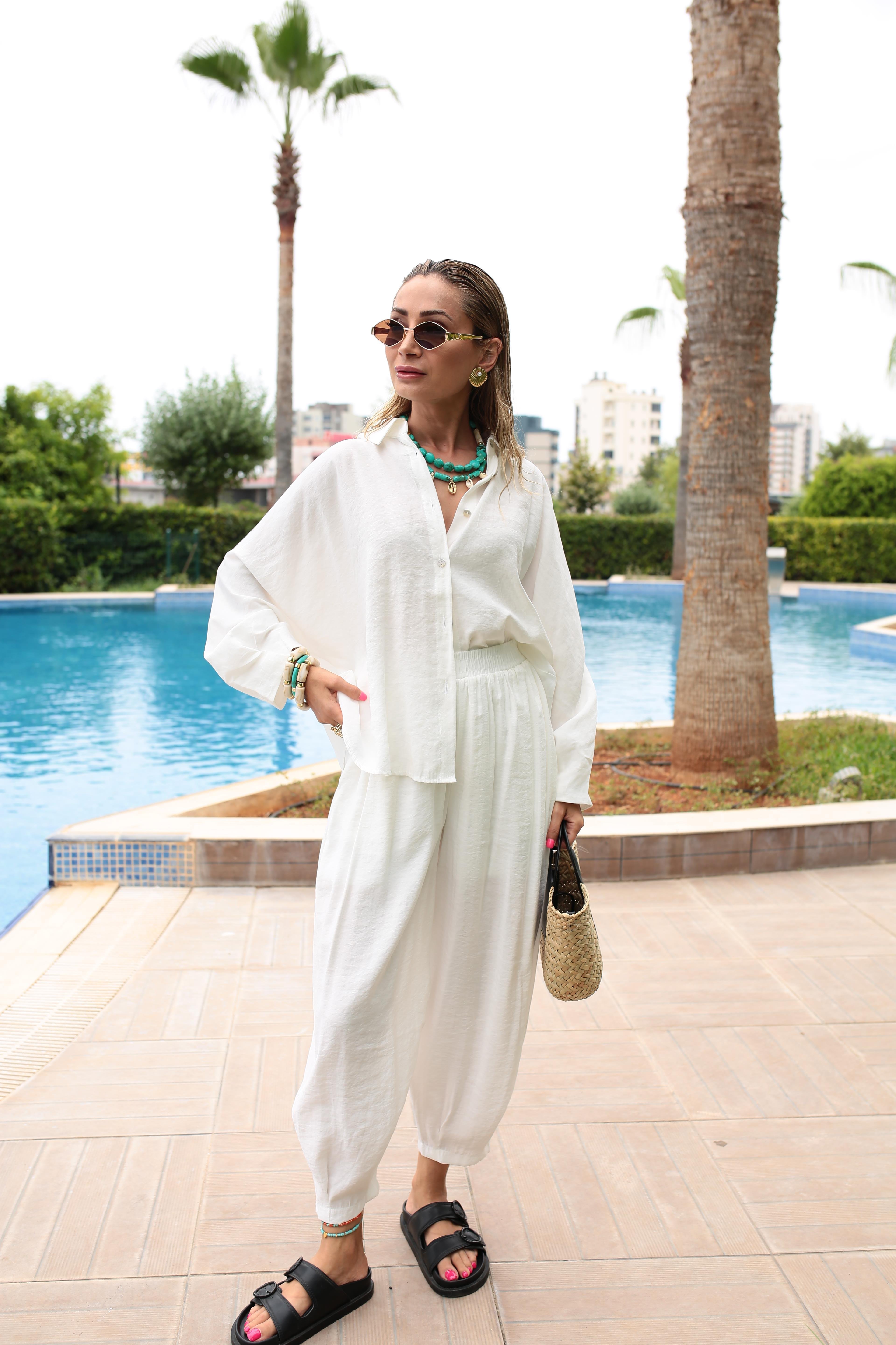 Yarasa Kol Beyaz Şalvar Kesim Gömlekli Takım TAKIM | NO33