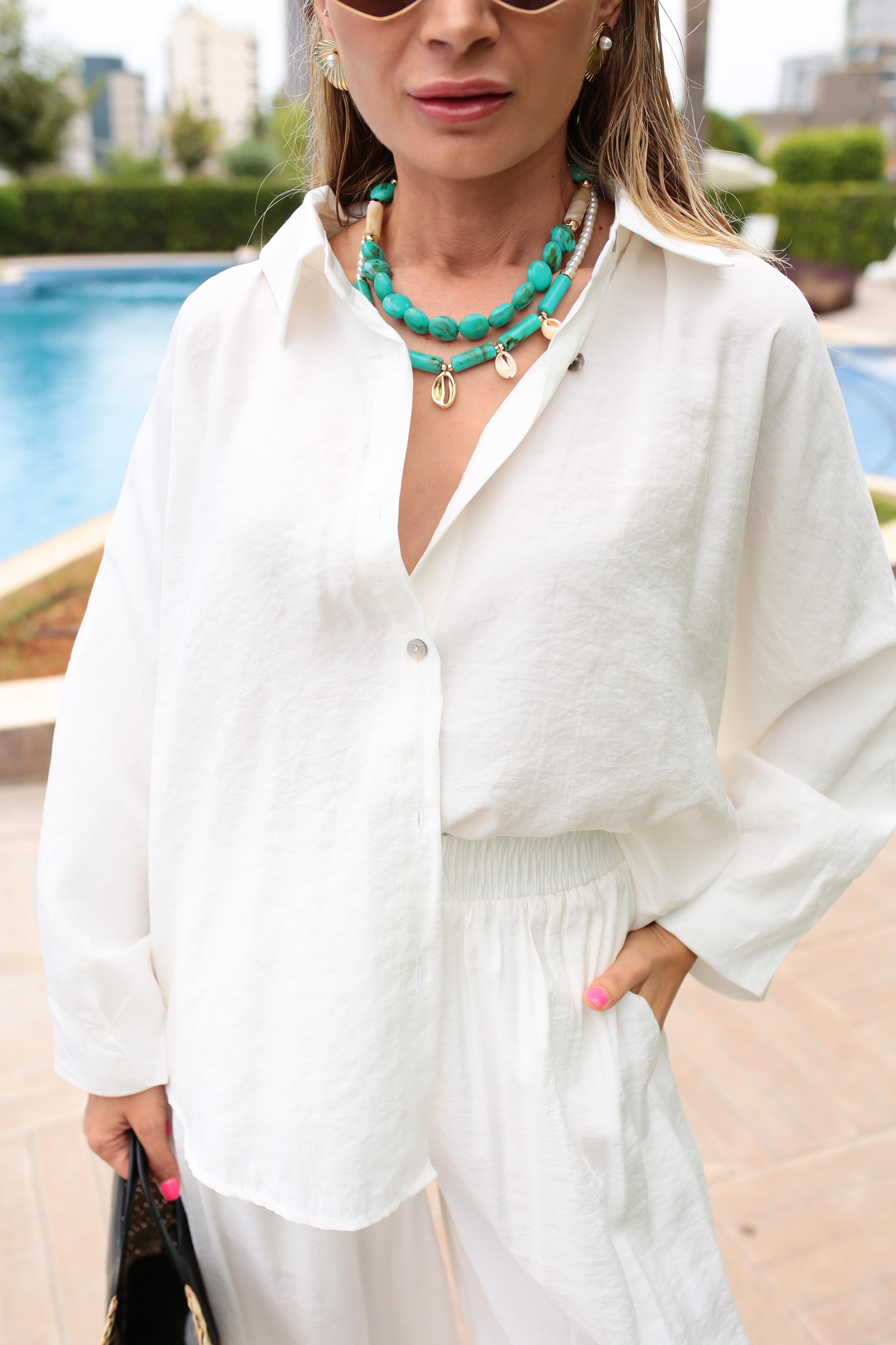 Yarasa Kol Beyaz Şalvar Kesim Gömlekli Takım TAKIM | NO33