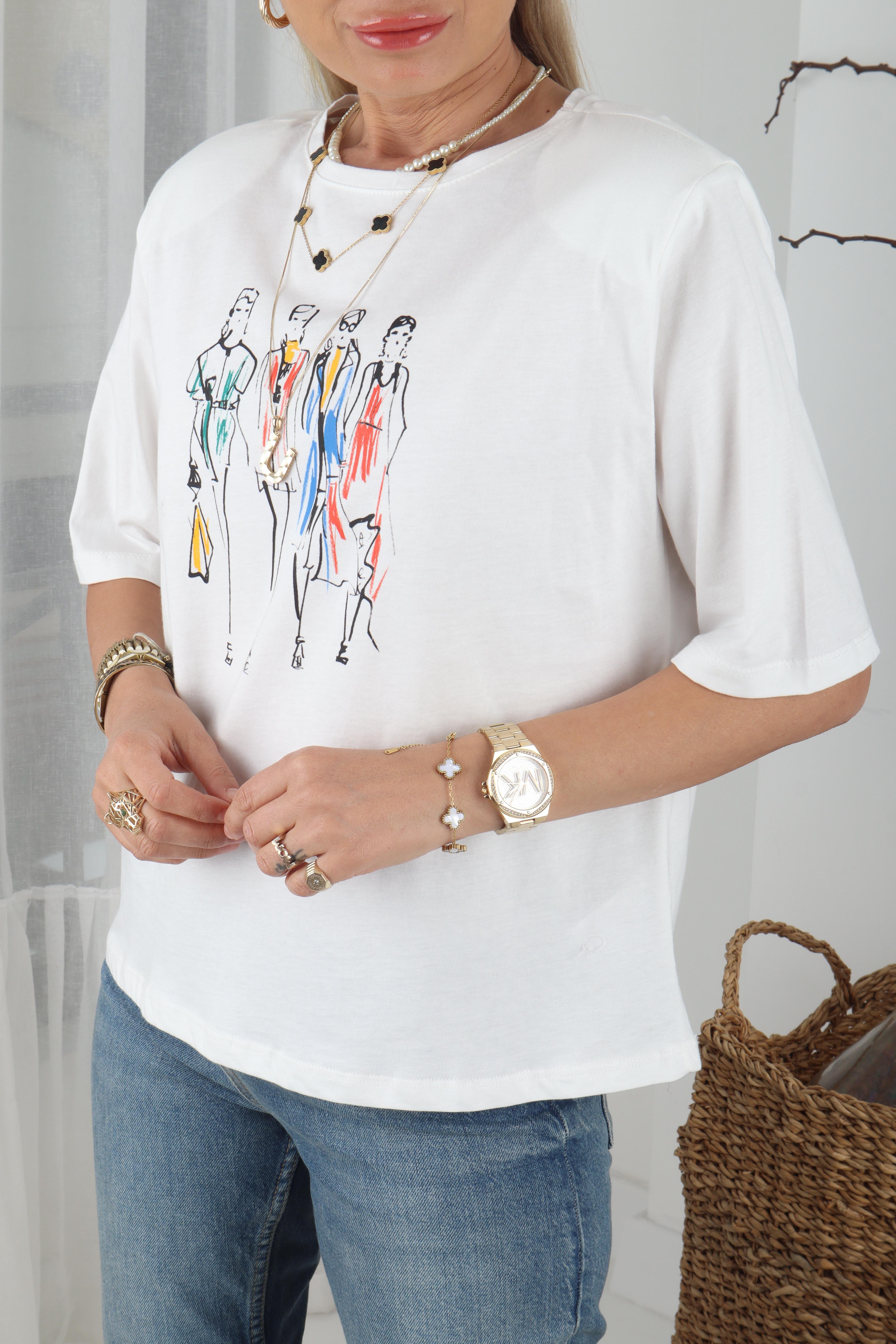 Yarım Kollu Vatkalı Kadın Baskılı Tshirt T-SHİRT