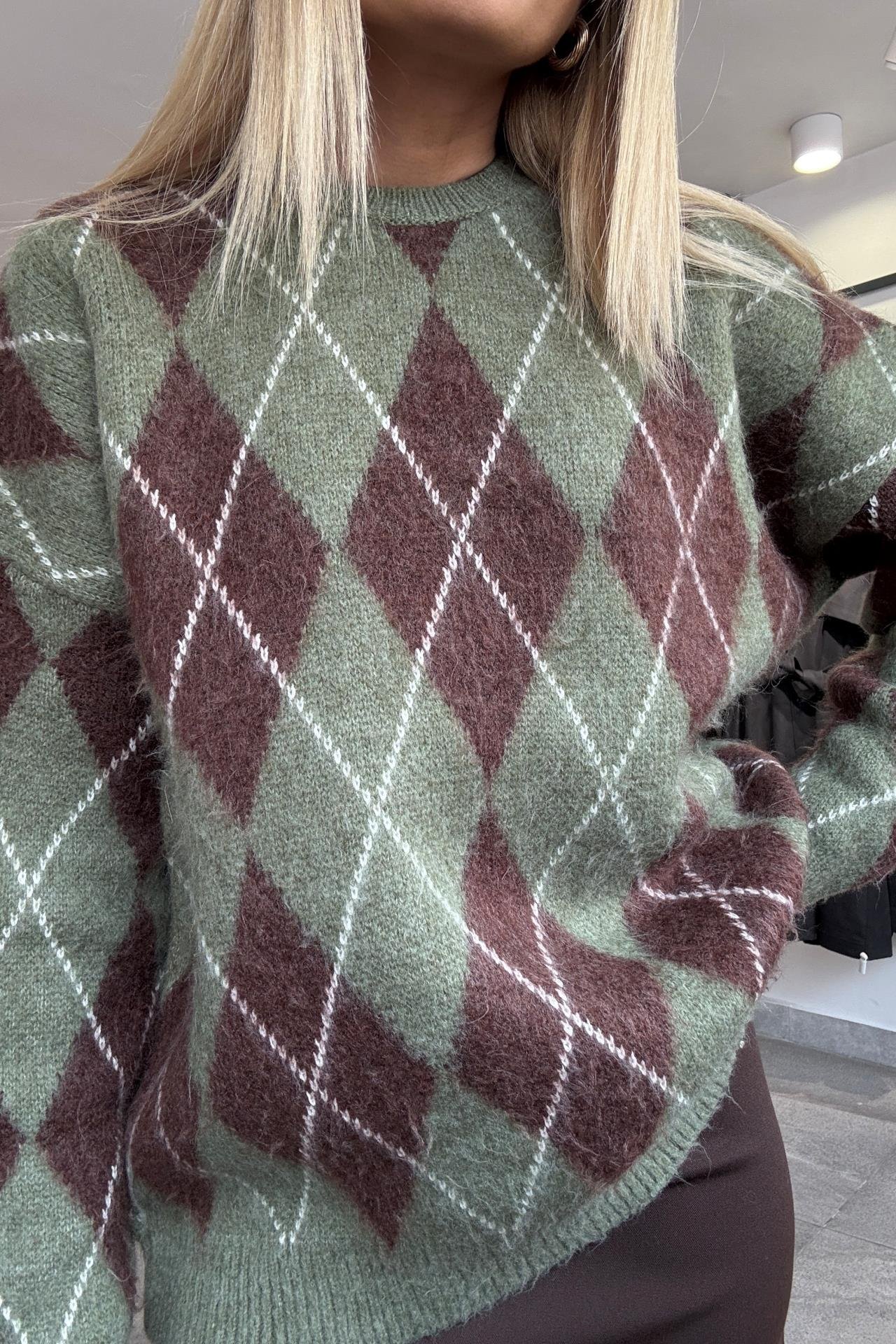 Yeşil Baklava Desen Kazak TRİKO VE KAZAK