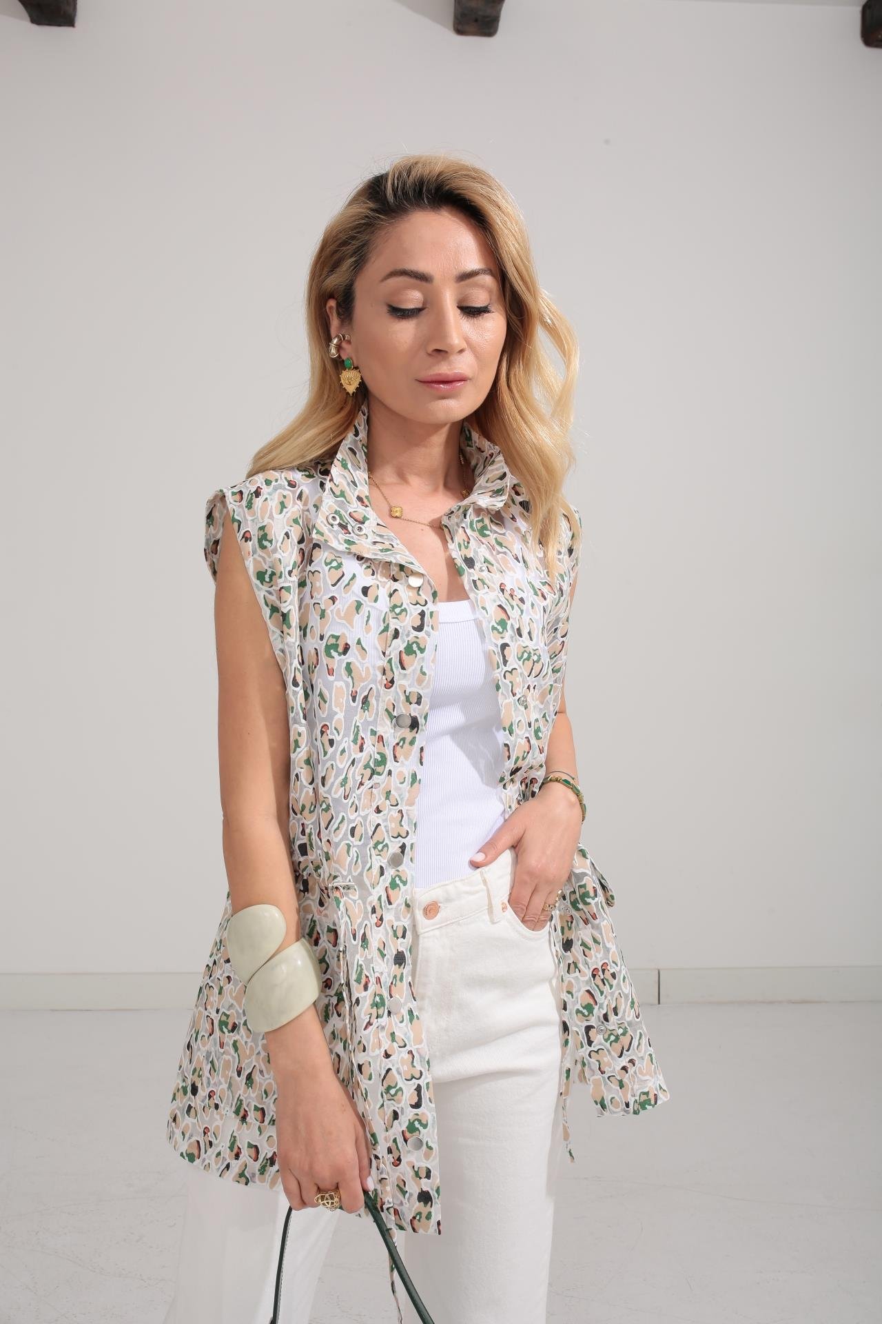 Yeşil Desenli Organze Yelek YELEK | NO33