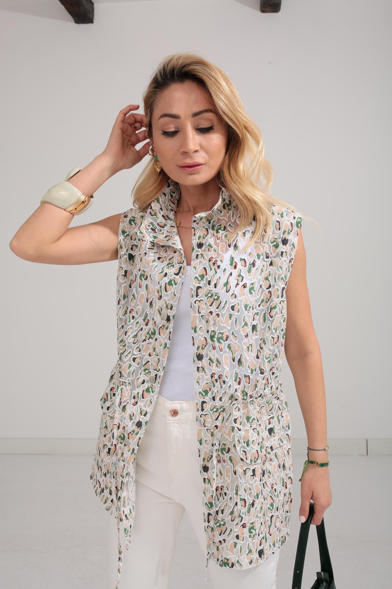 Yeşil Desenli Organze Yelek YELEK | NO33