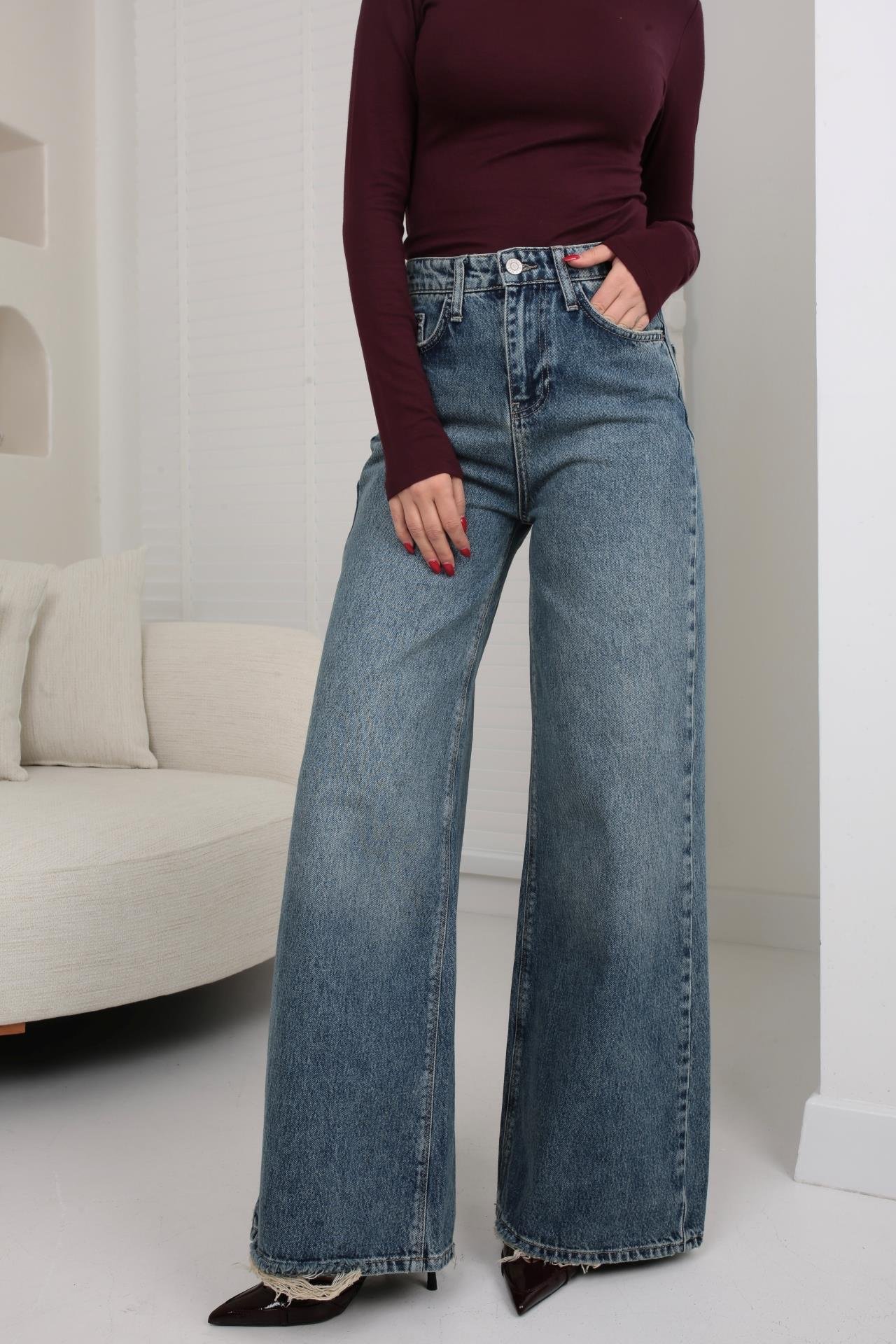 Yıkamalı Wide Leg Jean (1950-1) JEAN
