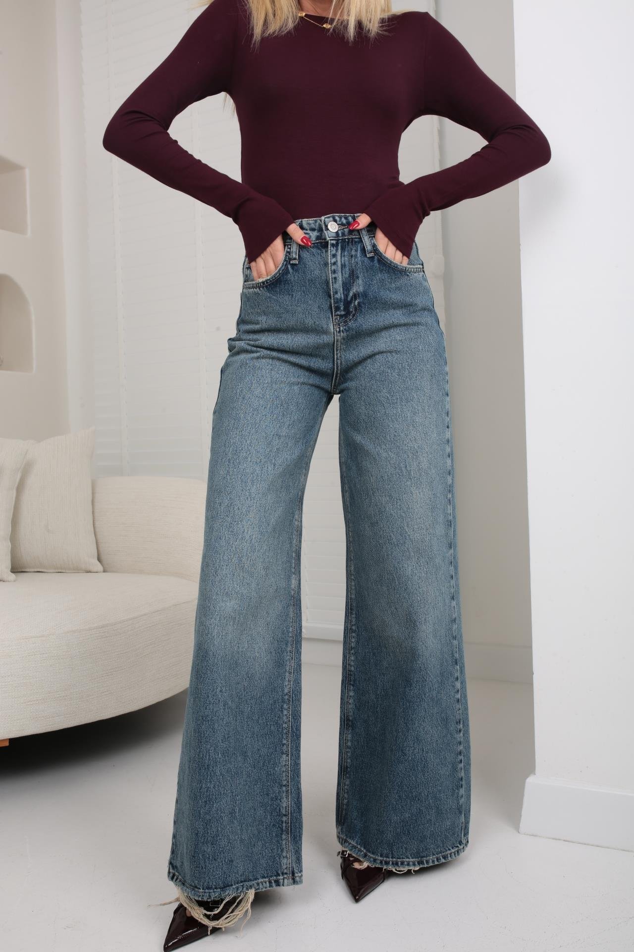 Yıkamalı Wide Leg Jean (1950-1) JEAN