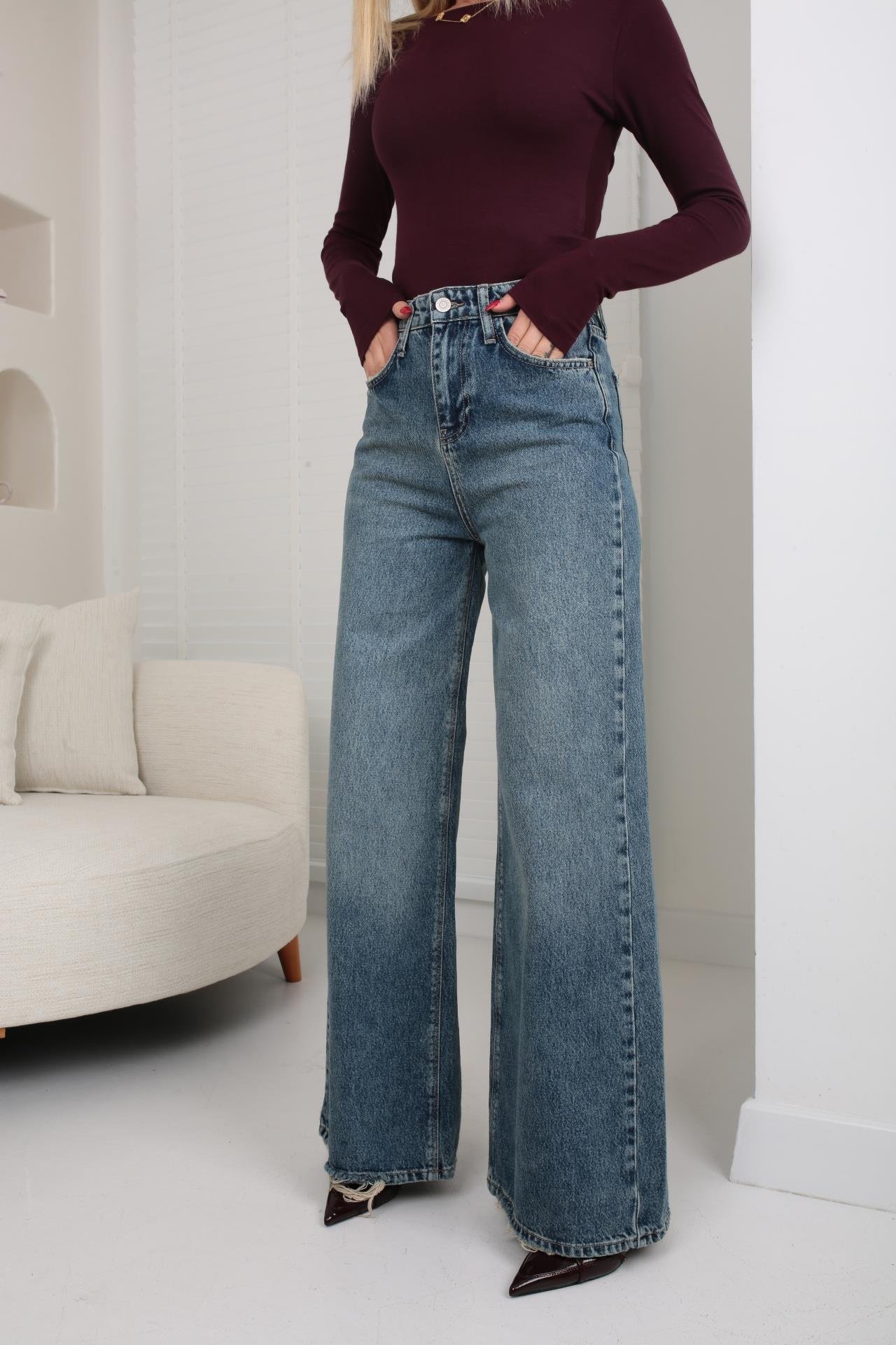 Yıkamalı Wide Leg Jean (1950-1) JEAN