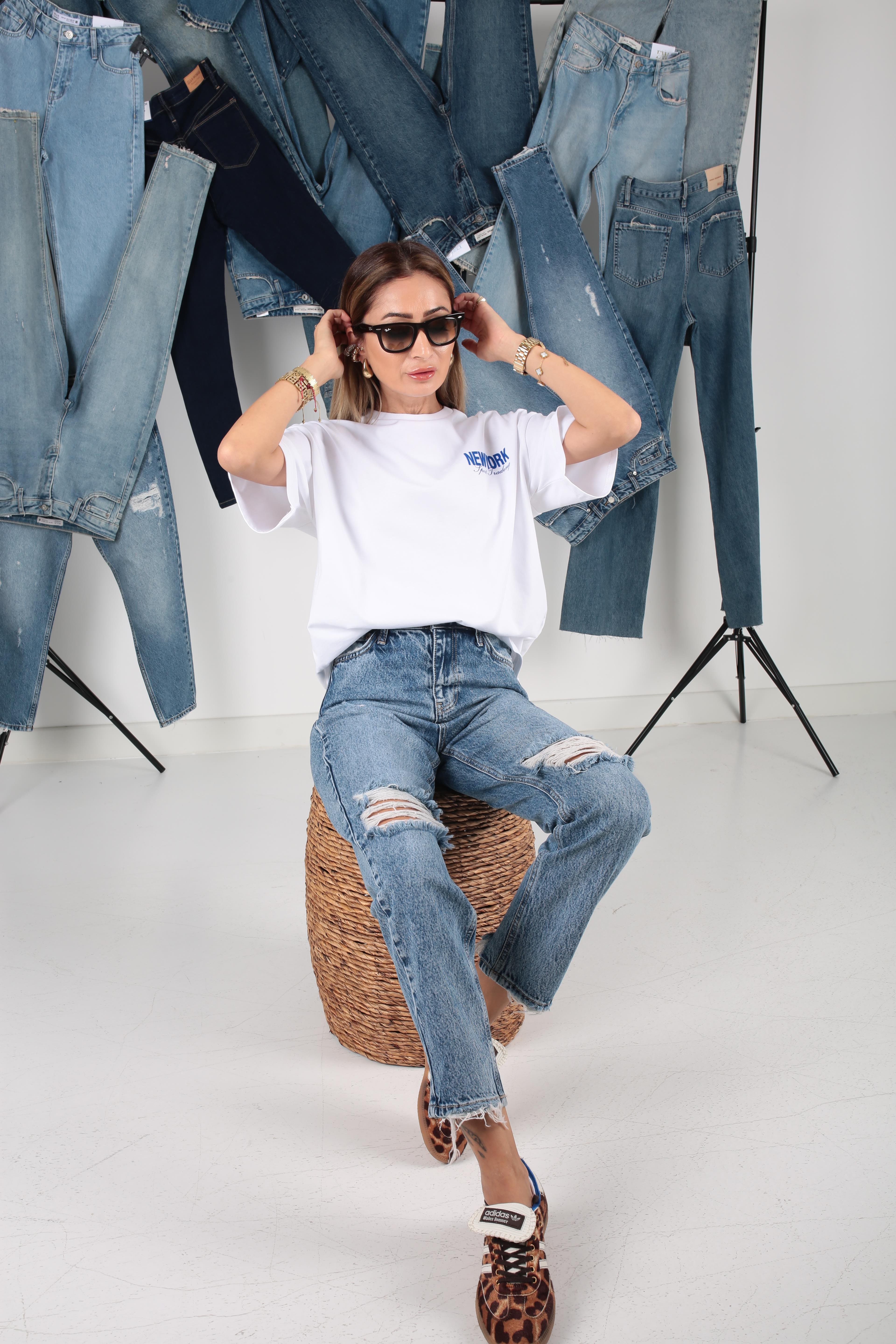 Yırtık Detay Gölgeli Mom Jean(1842-1) JEAN