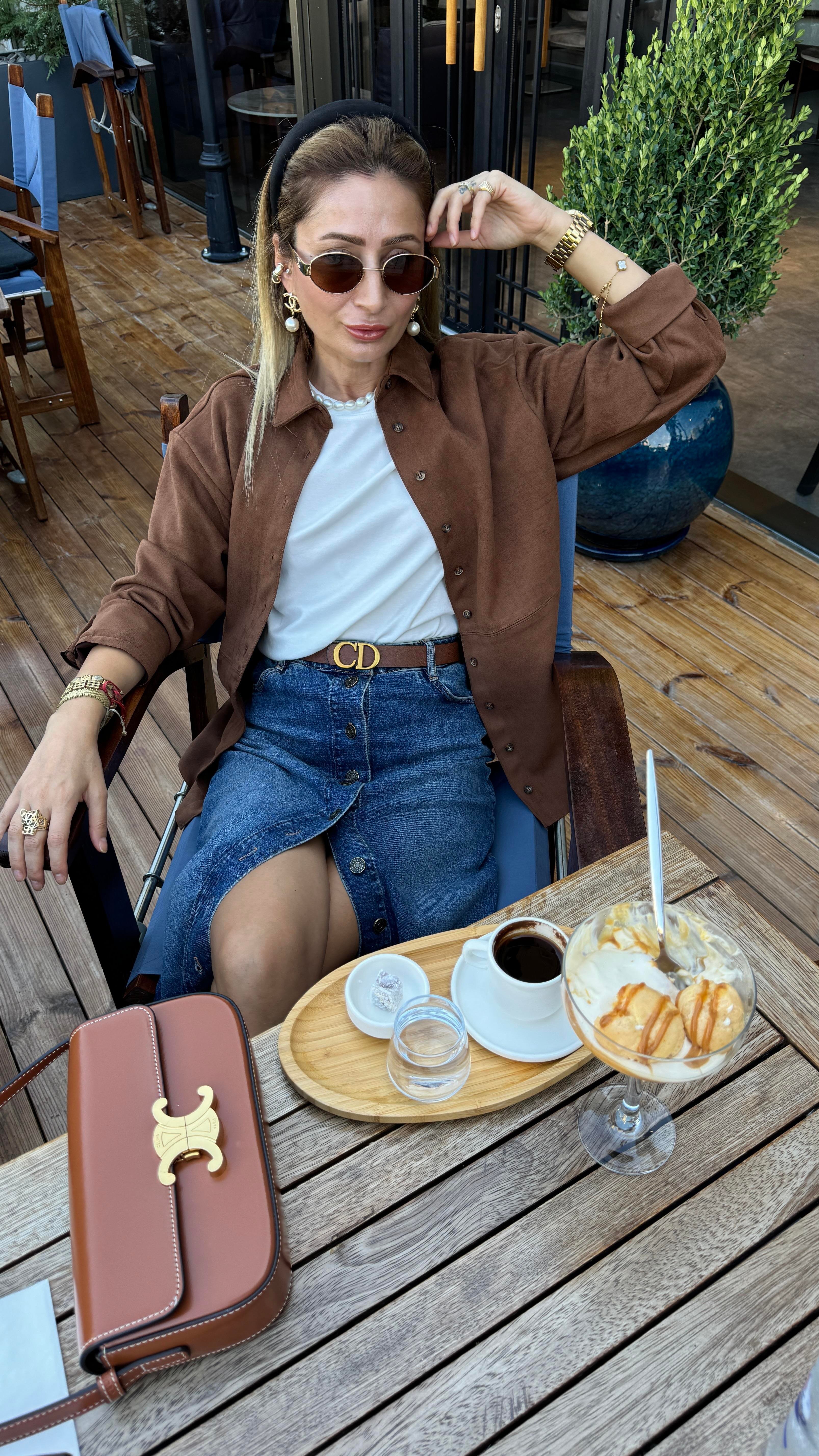 Yırtmaçlı Önden Düğmeli Uzun Denim Etek ETEK