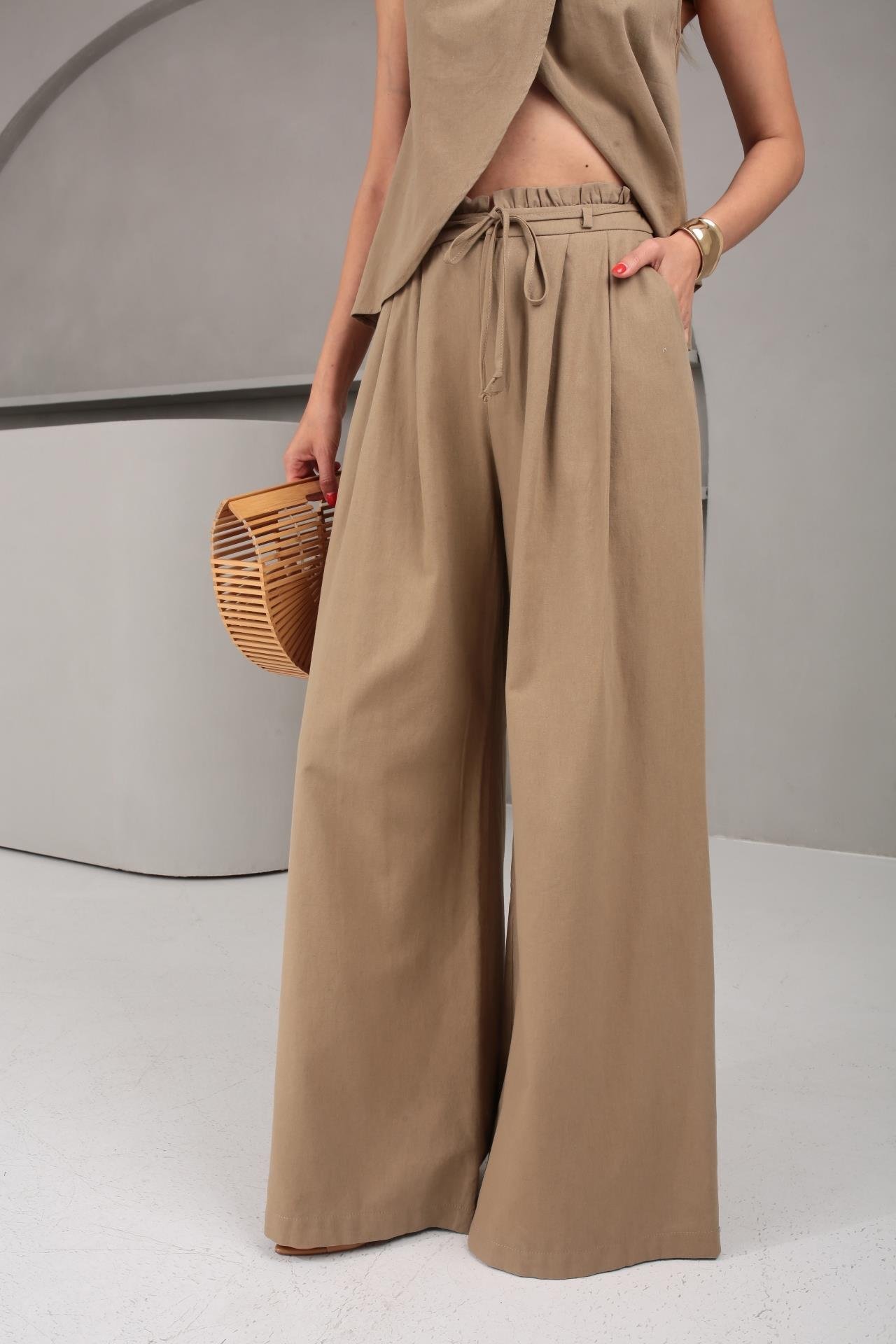 Yüzücü Kol Pileli Vizon Keten Takım TAKIM | NO33