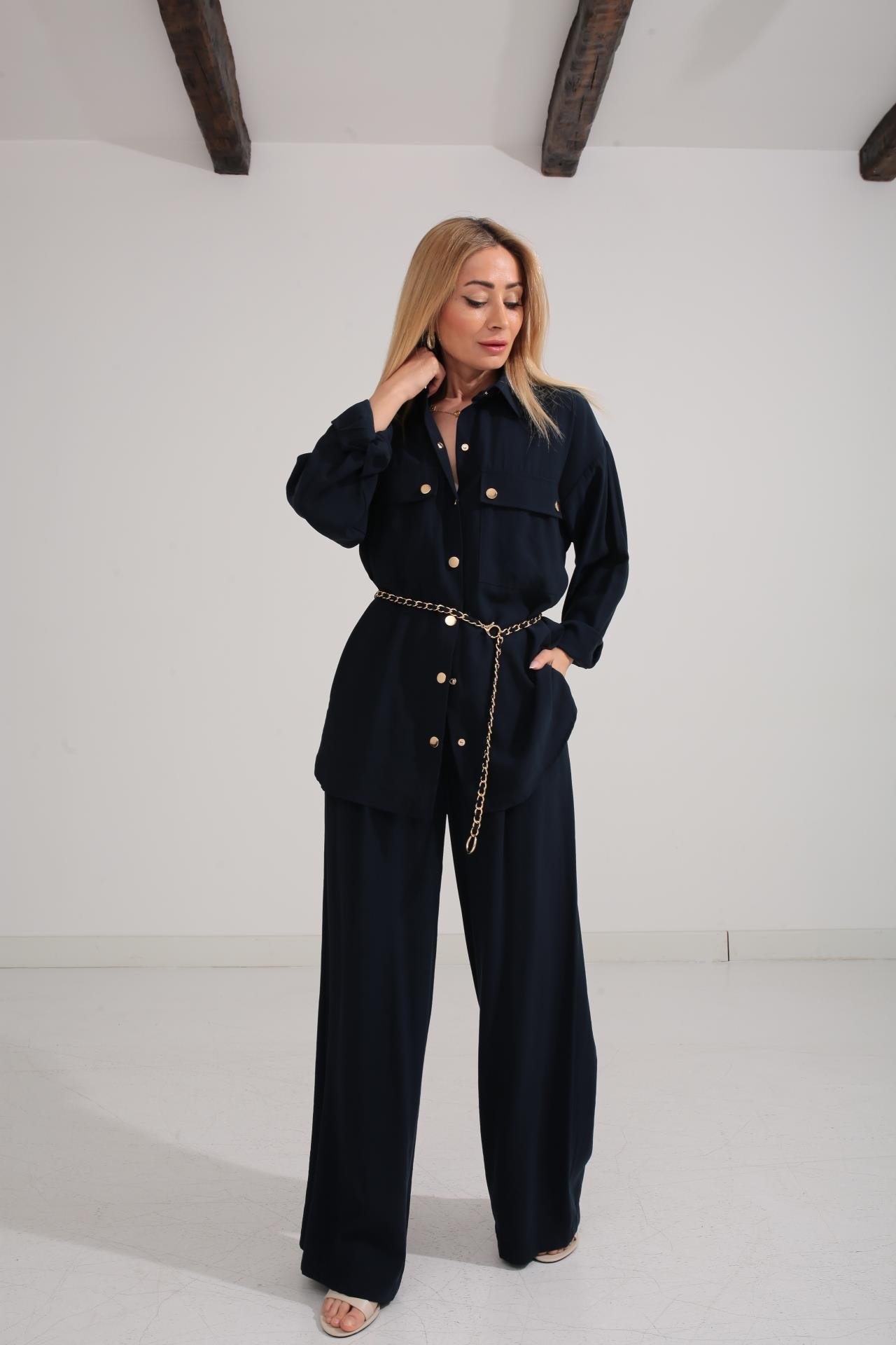 Zincir Kemerli Lacivert Tensel Takım TAKIM