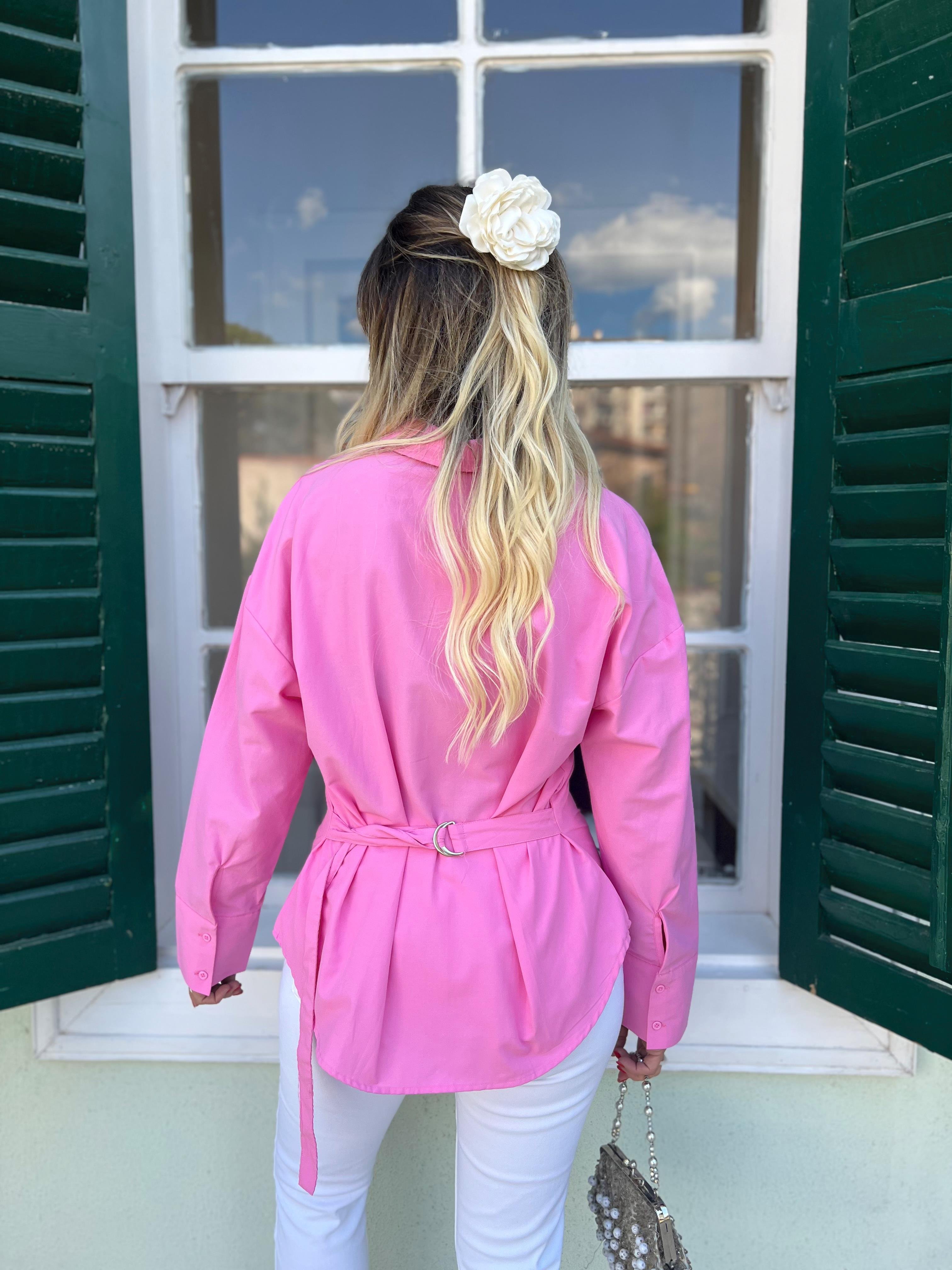 ARKA KEMERLİ POPLİN PEMBE GÖMLEK · 3