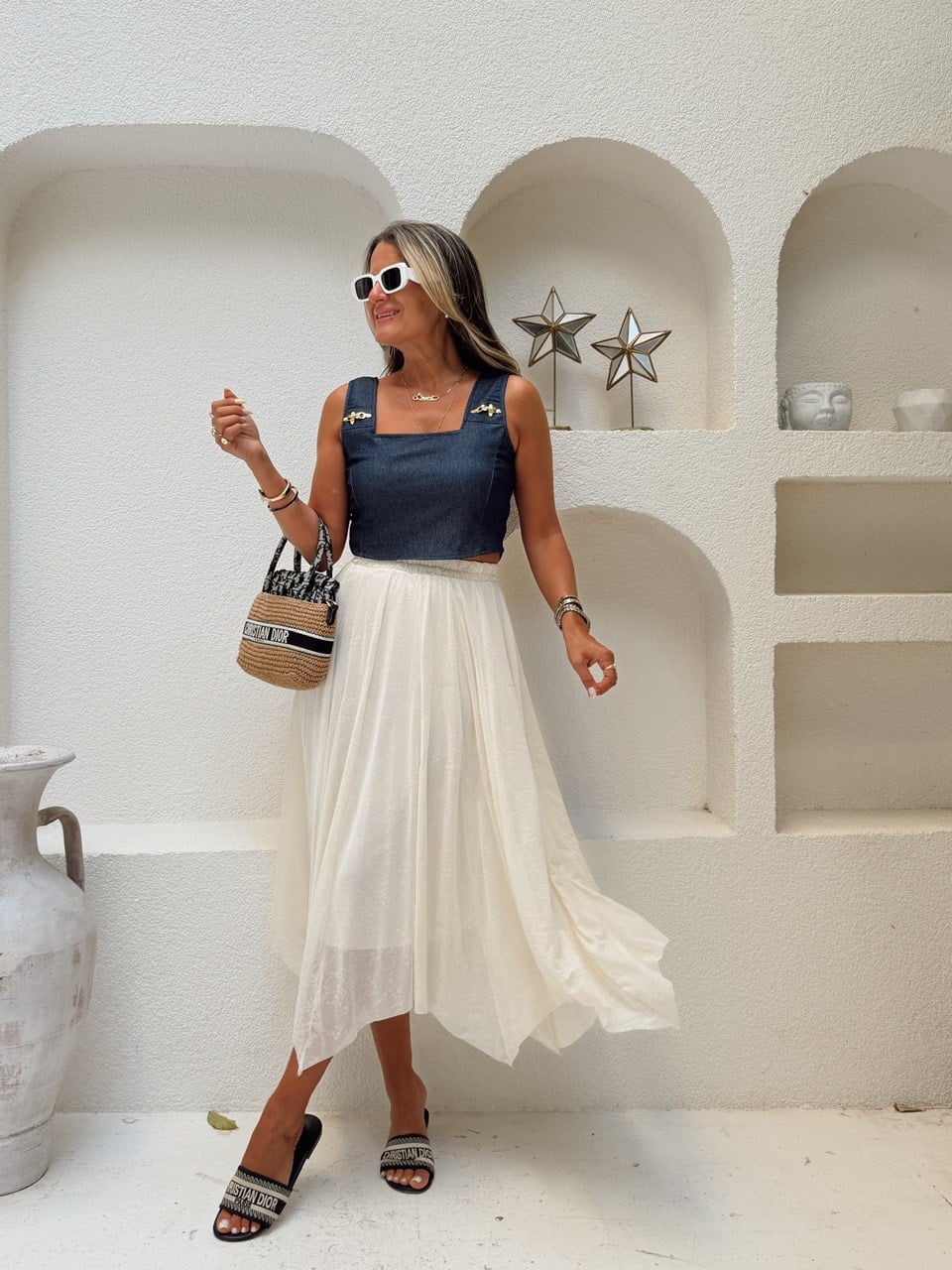 Nişantaşı Butik ASİMETRİK KESİM DESENLİ VANİLYA ETEK