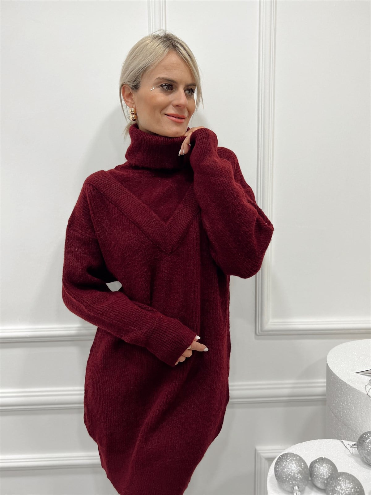 Nişantaşı Butik BORDO BALIKCI KAZAK ELBİSE