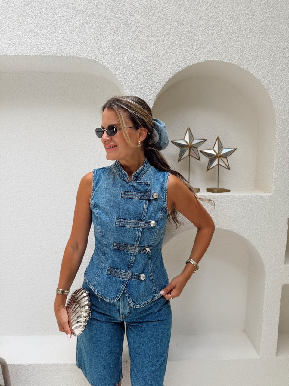 Nişantaşı Butik BRİT DÜĞME DETAY YIKAMALI JEAN YELEK