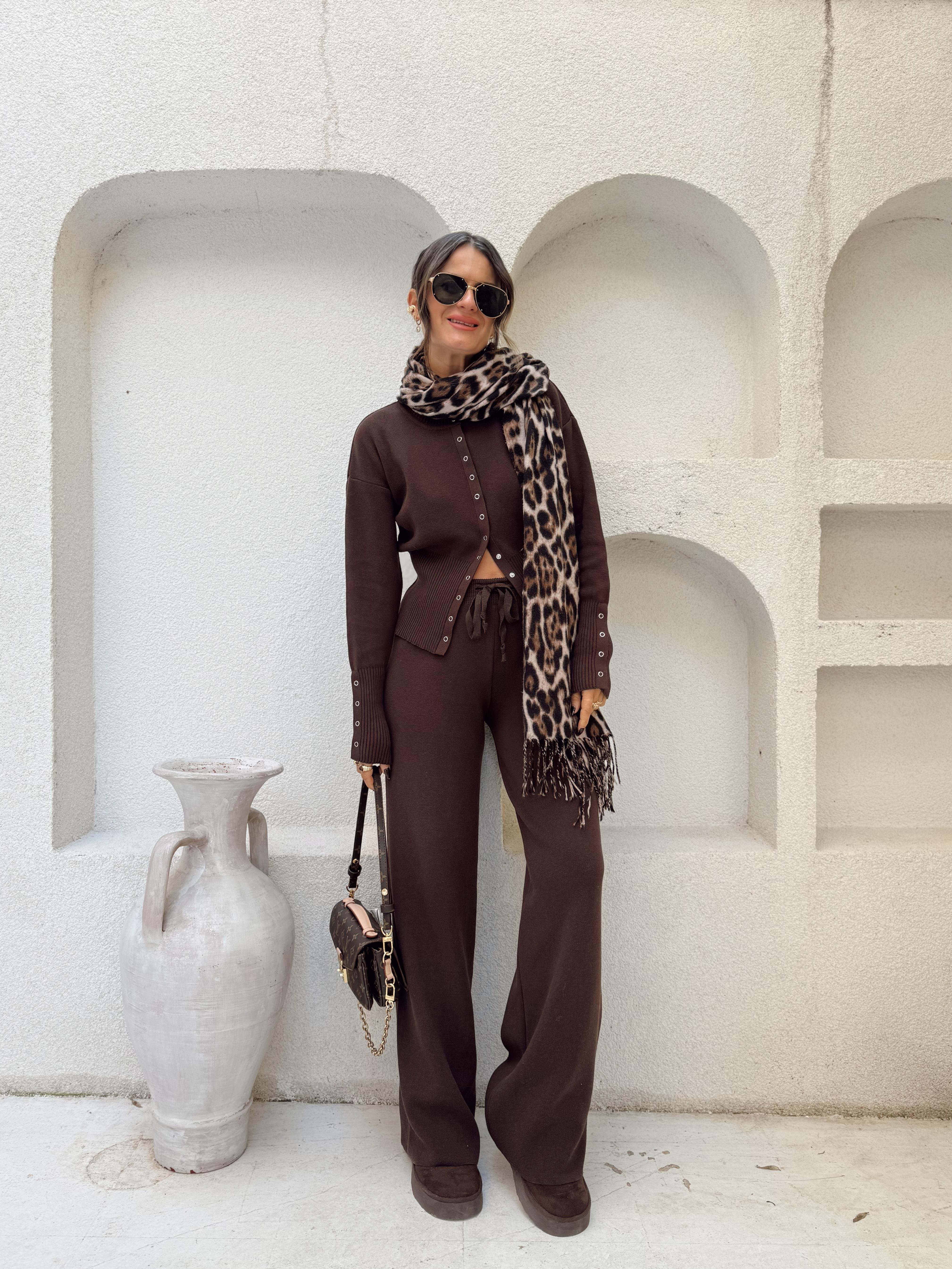 Nişantaşı Butik ÇITÇIT DETAY 2Lİ ÇELİK TRİKO TAKIM KAHVERENGİ