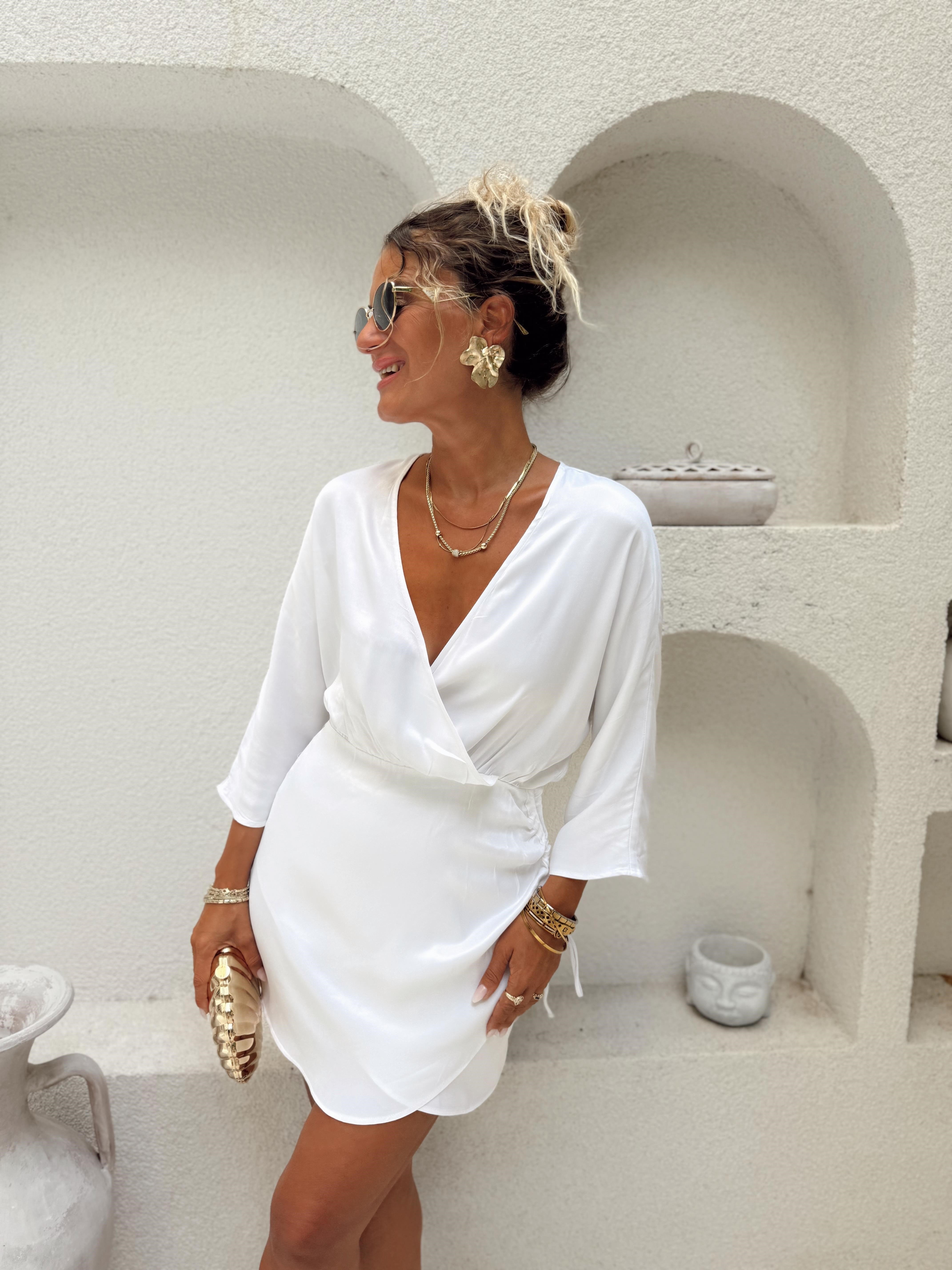 Nişantaşı Butik DRAPE DETAY BEYAZ SATEN ELBİSE