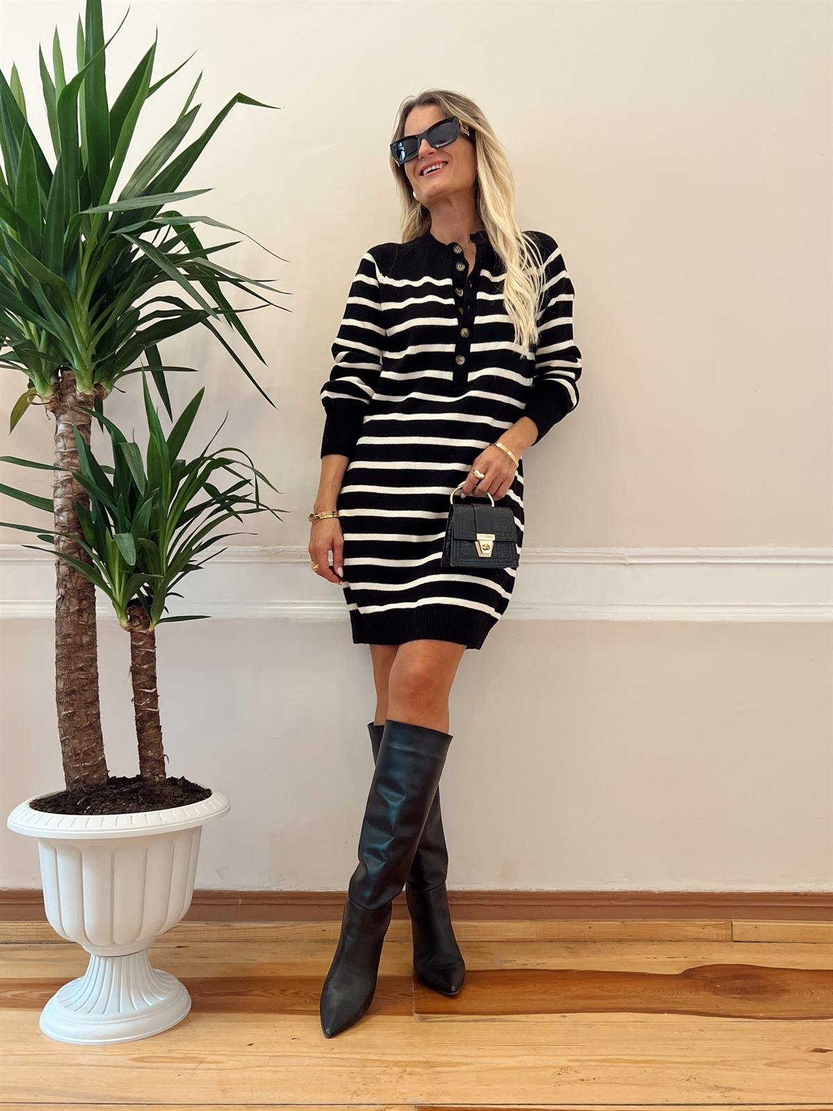 DÜĞME DETAY KAZAK ELBİSE SİYAH · 2