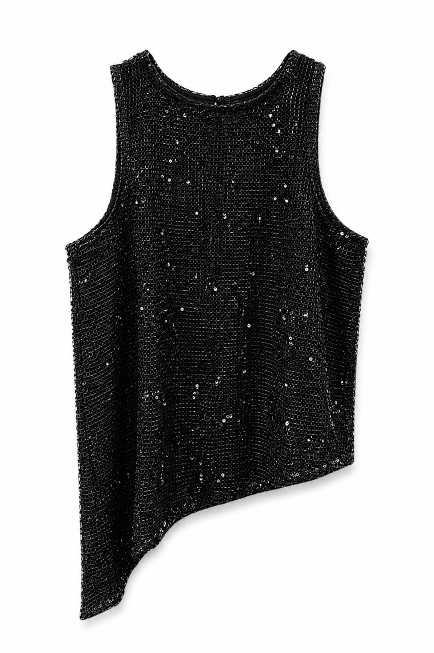 Nişantaşı Butik FİLE PUL ASİMETRİK BLUZ SİYAH
