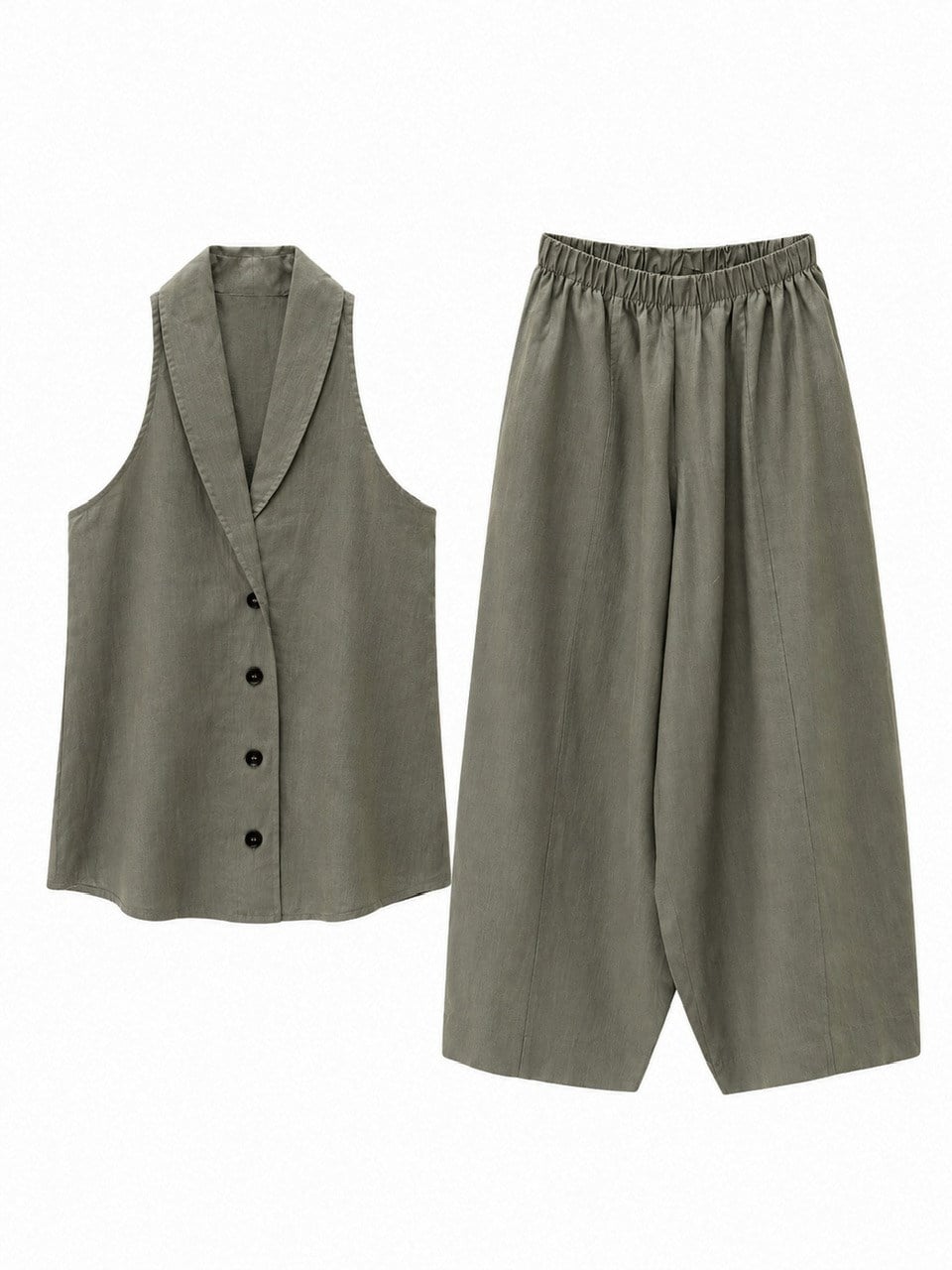 Nişantaşı Butik HALTER YAKA BLUZ JOGGER PANTOLON NATURAL TAKIM HAKİ
