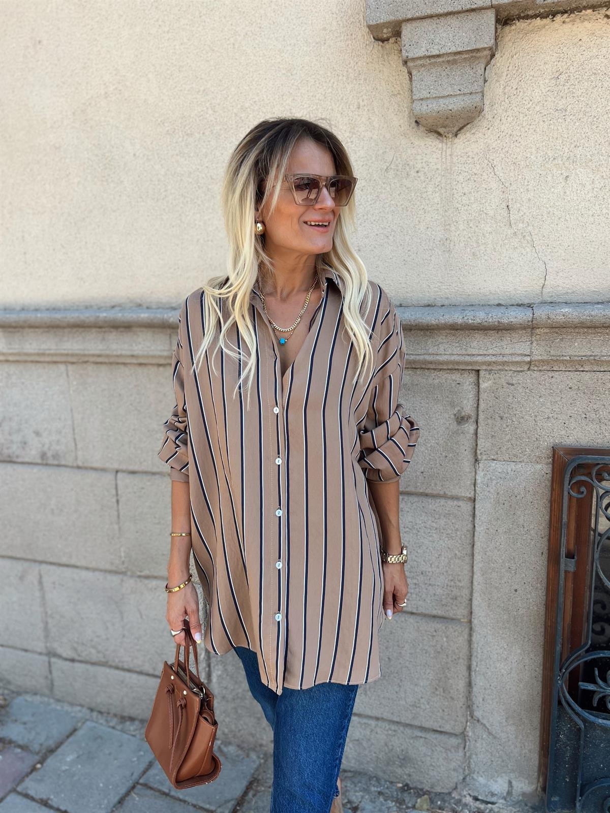 KALIN MANŞET CAMEL LACİVERTÇİZGİLİ GÖMLEK · 3
