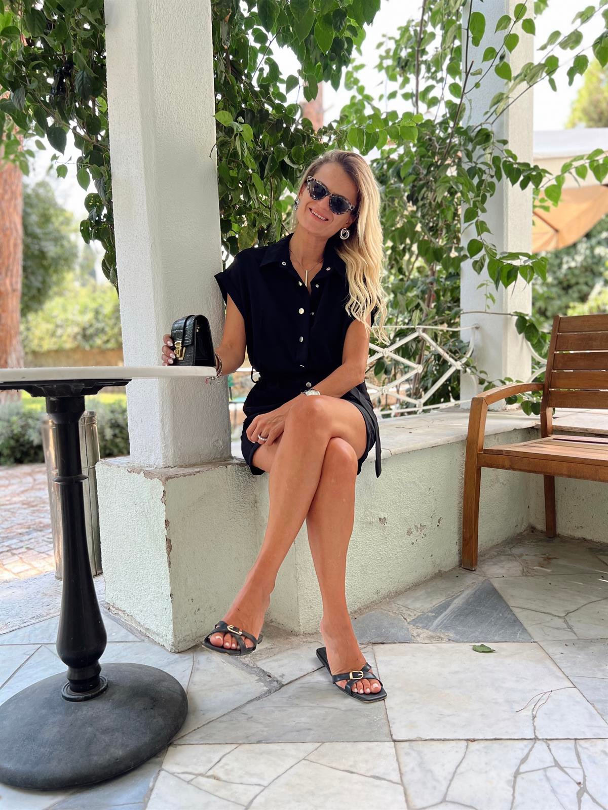 KUŞAK DETAY SİYAH TULUM