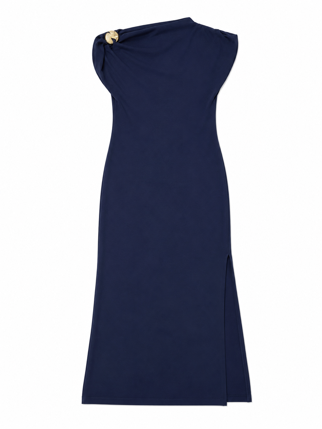 Nişantaşı Butik OMUZ DETAY LACİVERT KETEN ELBİSE