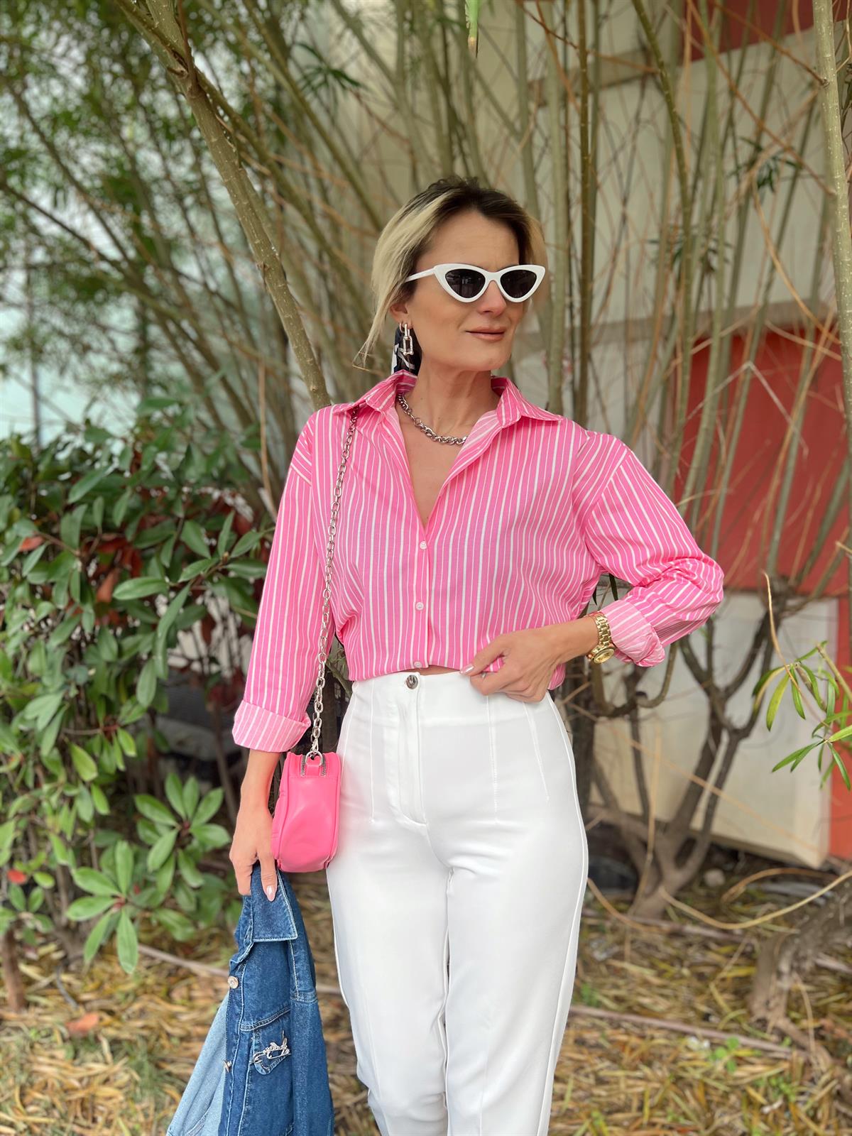 Nişantaşı Butik PEMBE ÇİZGİLİ GÖMLEK 
